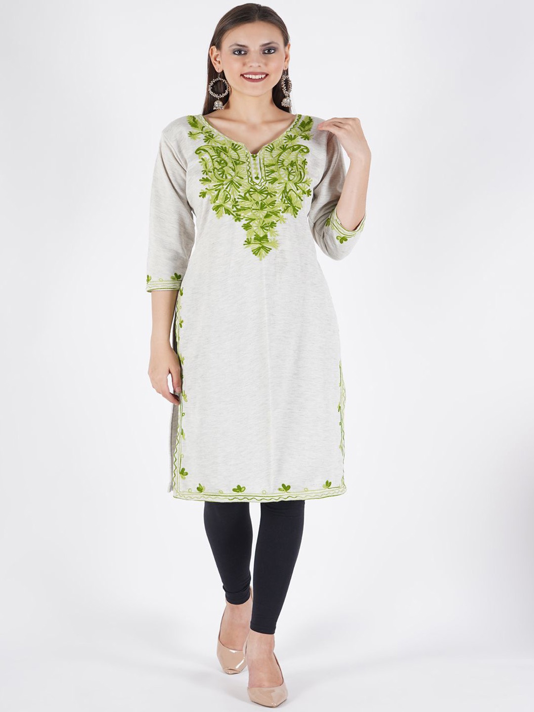 

Trend Level Women Embroidered Woollen Kurta, Off white