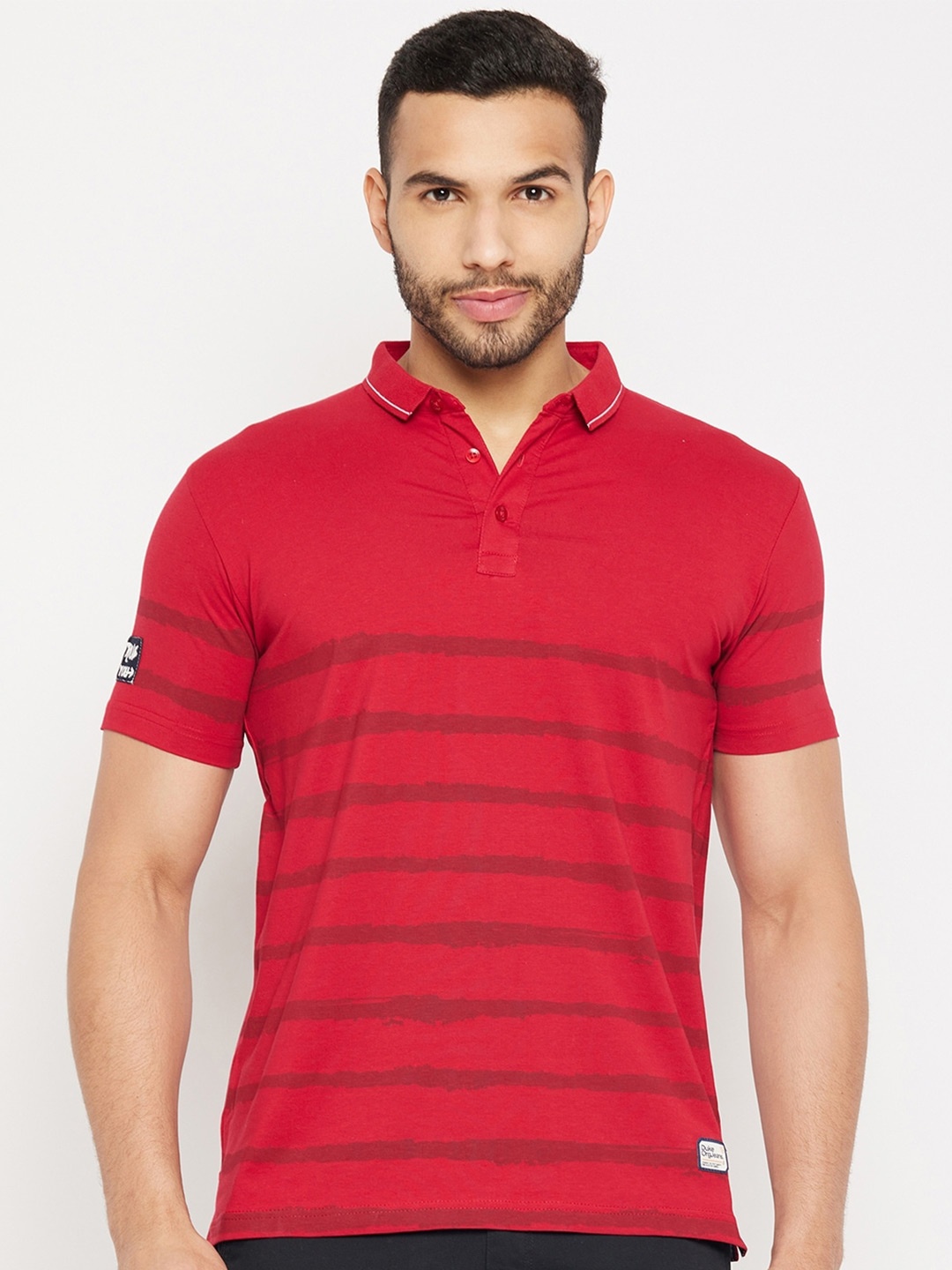 

Duke Striped Polo Collar Cotton Slim Fit T-shirt, Red