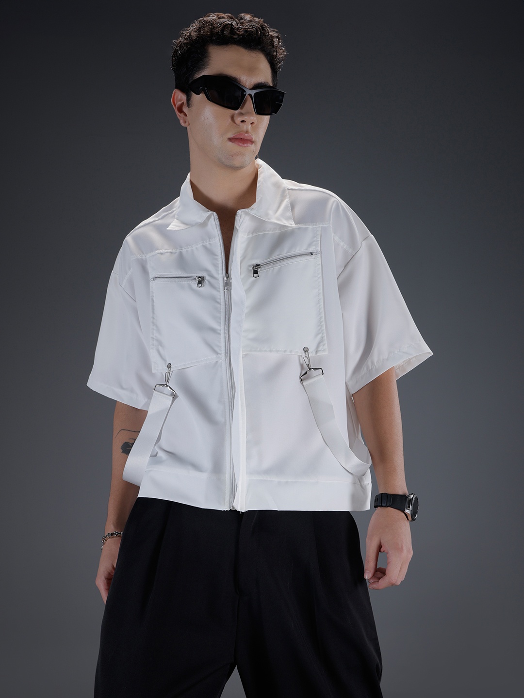 

SOKO STREET Spread Collar Opaque Relaxed Fit Casual Shirt, White