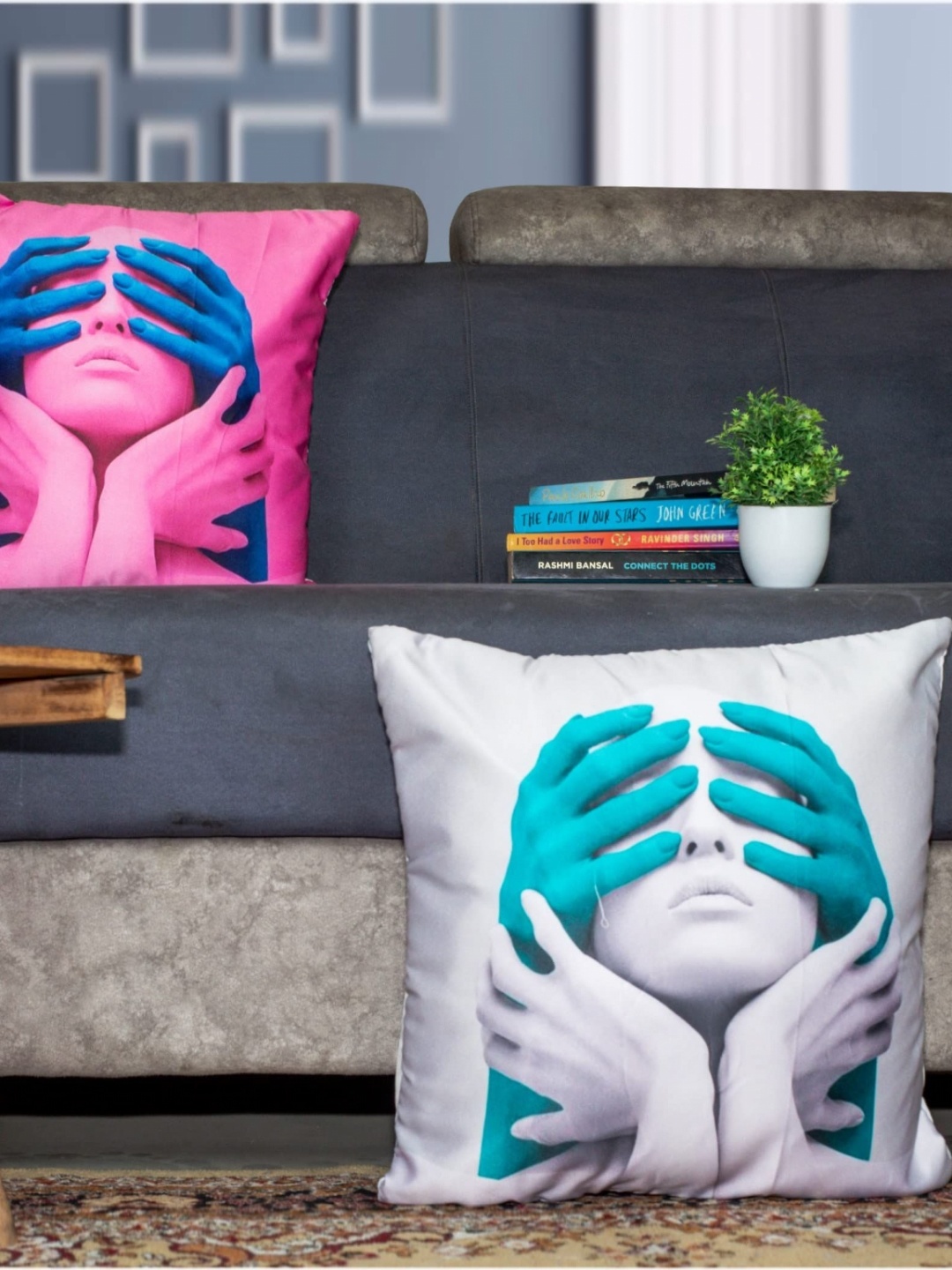 

Vendola White & Blue 2 Pieces Abstract Printed Satin Square Cushion Covers