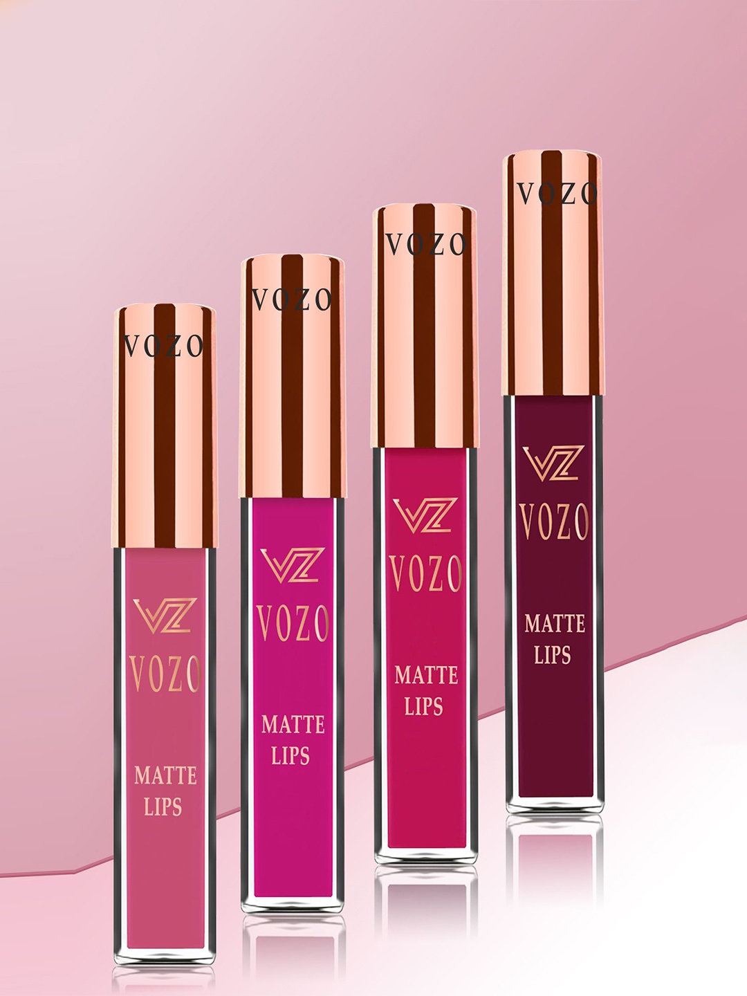 

VOZO Set Of 4 Matte Lips Liquid Lipstick- Maroon103- Magenta105- Peach202- Peach203, Maroon