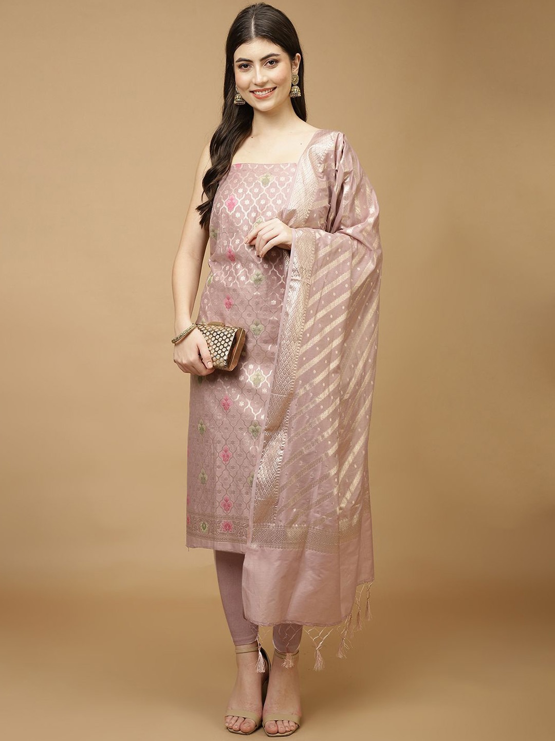 

Meena Bazaar Art Silk Unstitched Dress Material, Purple
