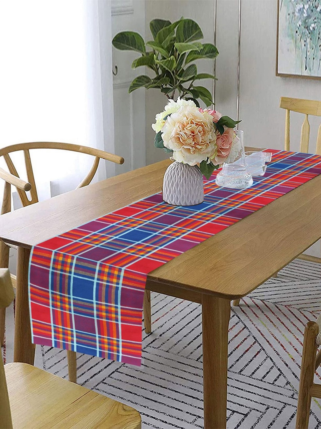 

Lushomes Red & Blue Checked Pure Cotton Rectangular Table Runner