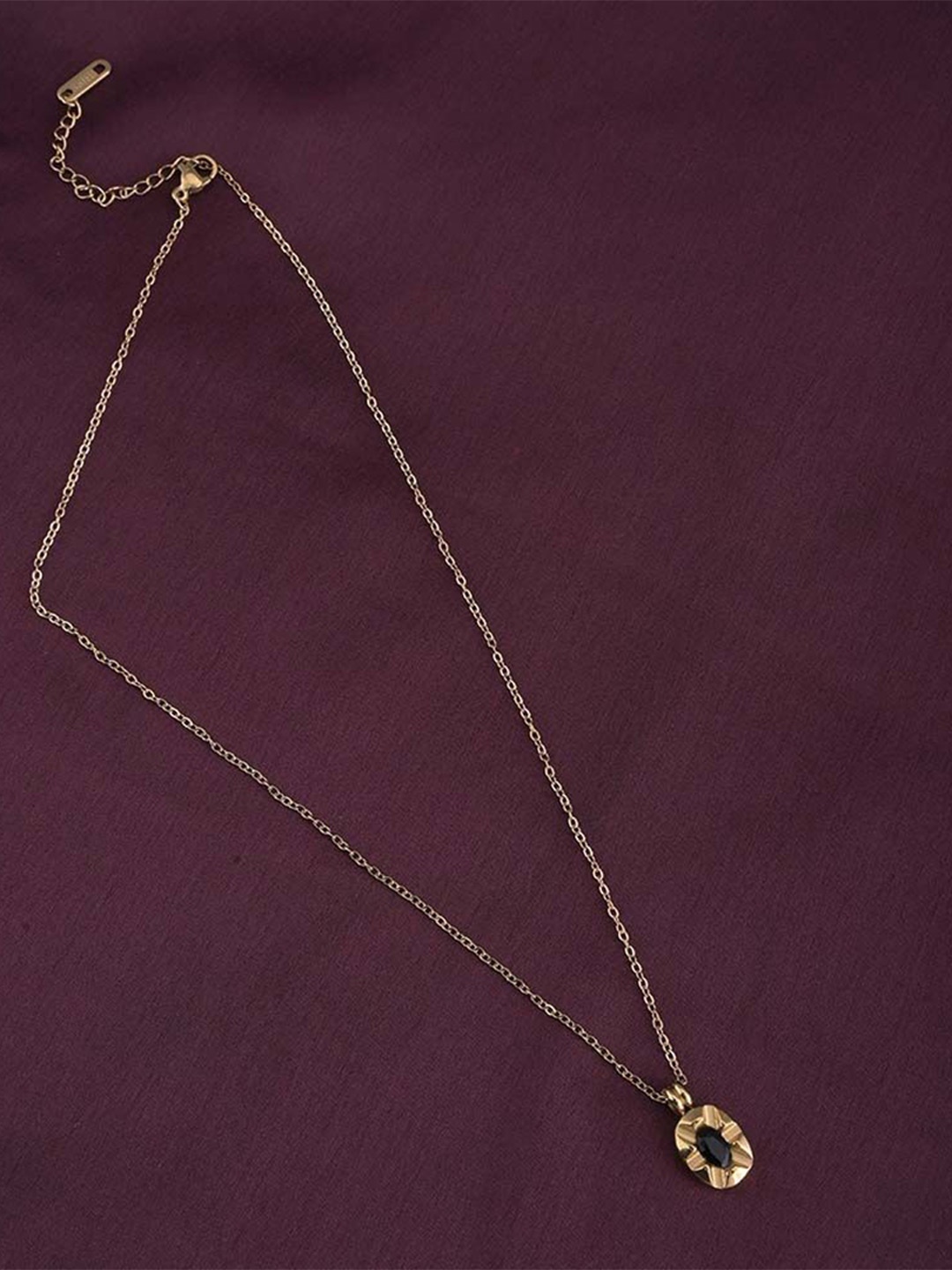

PALMONAS Stainless Steel Gold-Plated Gem-Stone Studded Oval Pendant with Chain