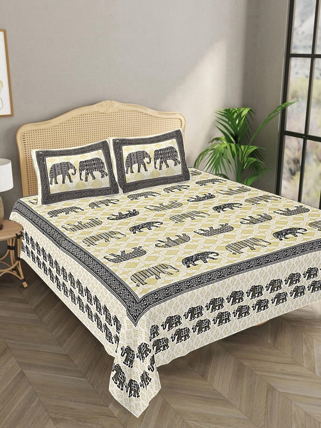 

Bombay Spreads Grey & Blue Ethnic Motifs 144 TC King Bedsheet with 2 Pillow Covers