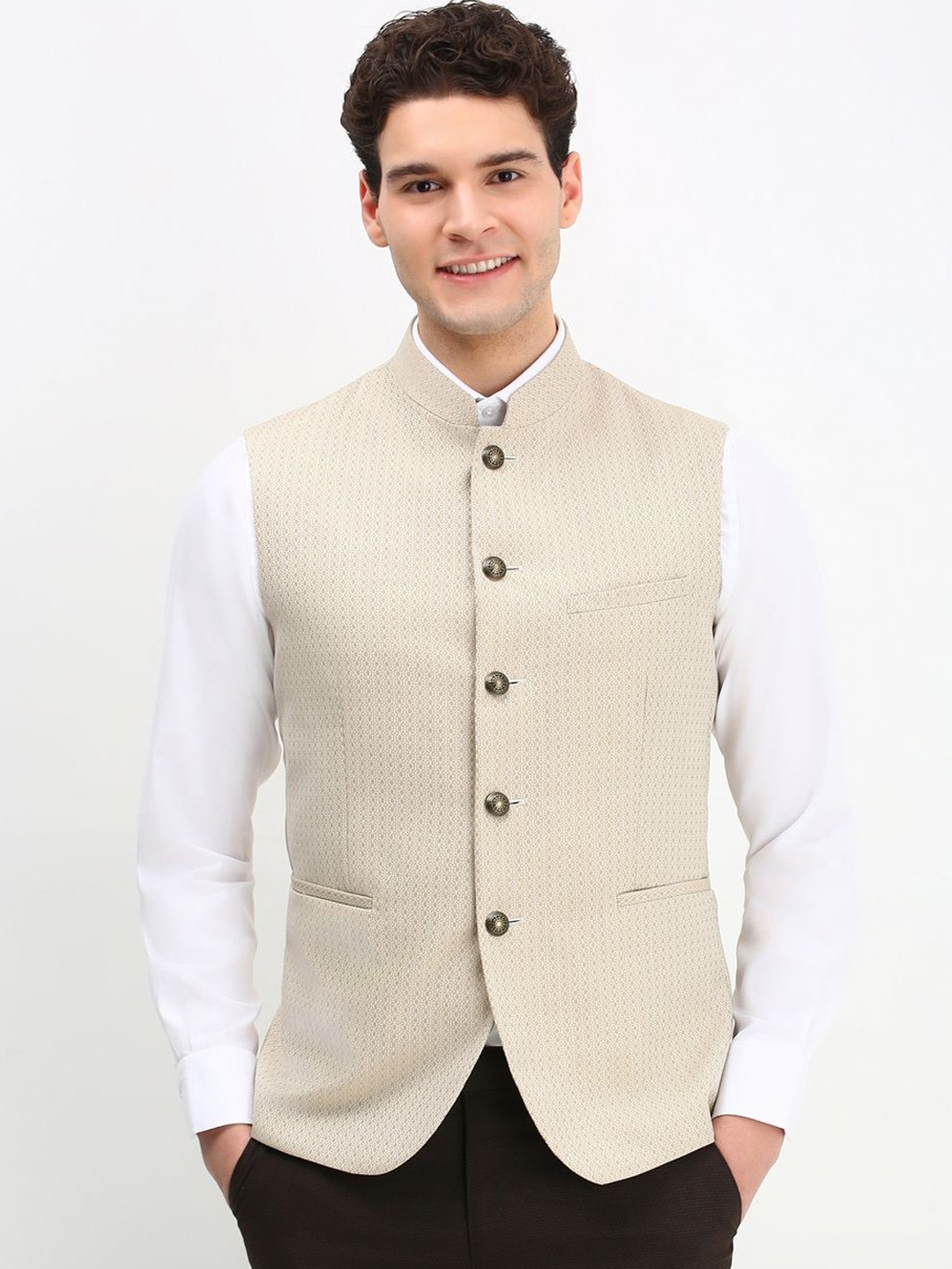 

Allen Solly Men Printed Woven Nehru Jacket, Beige