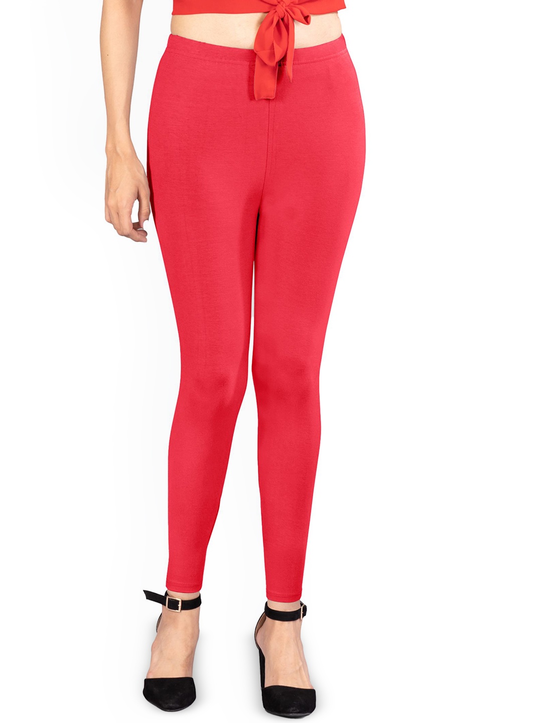 

indian flower Mid-Rise Ankle-Length Leggings, Red