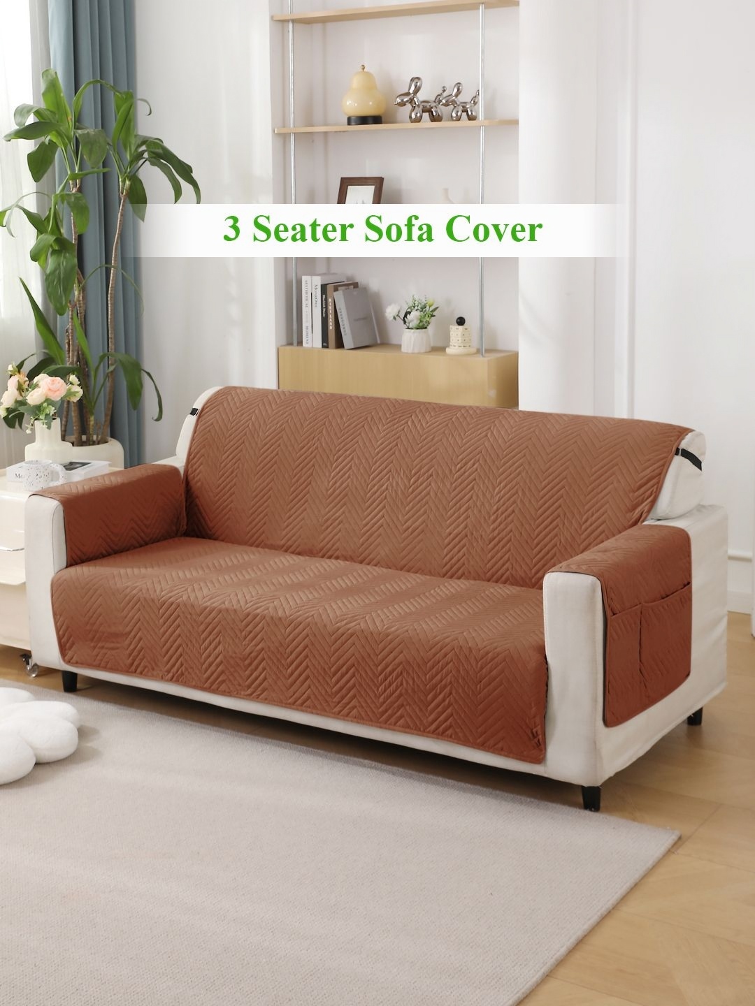 

HOKIPO Brown & White Self Design 3 Seater Sofa Cover With Arms