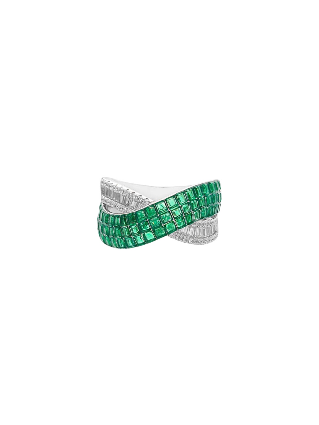 

MISS JO 925 Sterling Silver Rhodium-Plated Studded Foliage Twist Cocktail Finger Ring