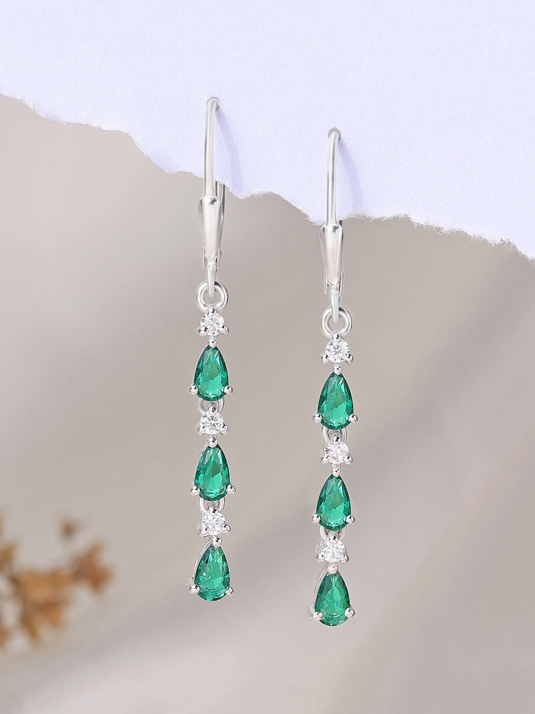 

Ornate Jewels 925 Sterling Silver Green Emerald Linear Dangler Earring