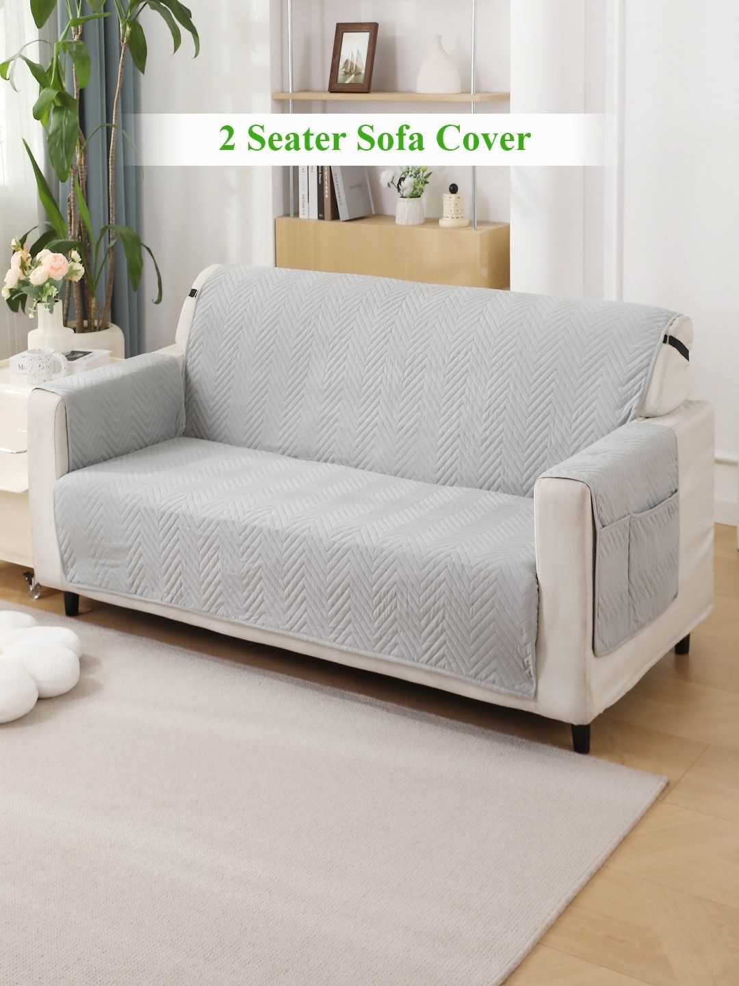 

HOKIPO Grey Self Design 2-Seater Sofa Cover With Arms