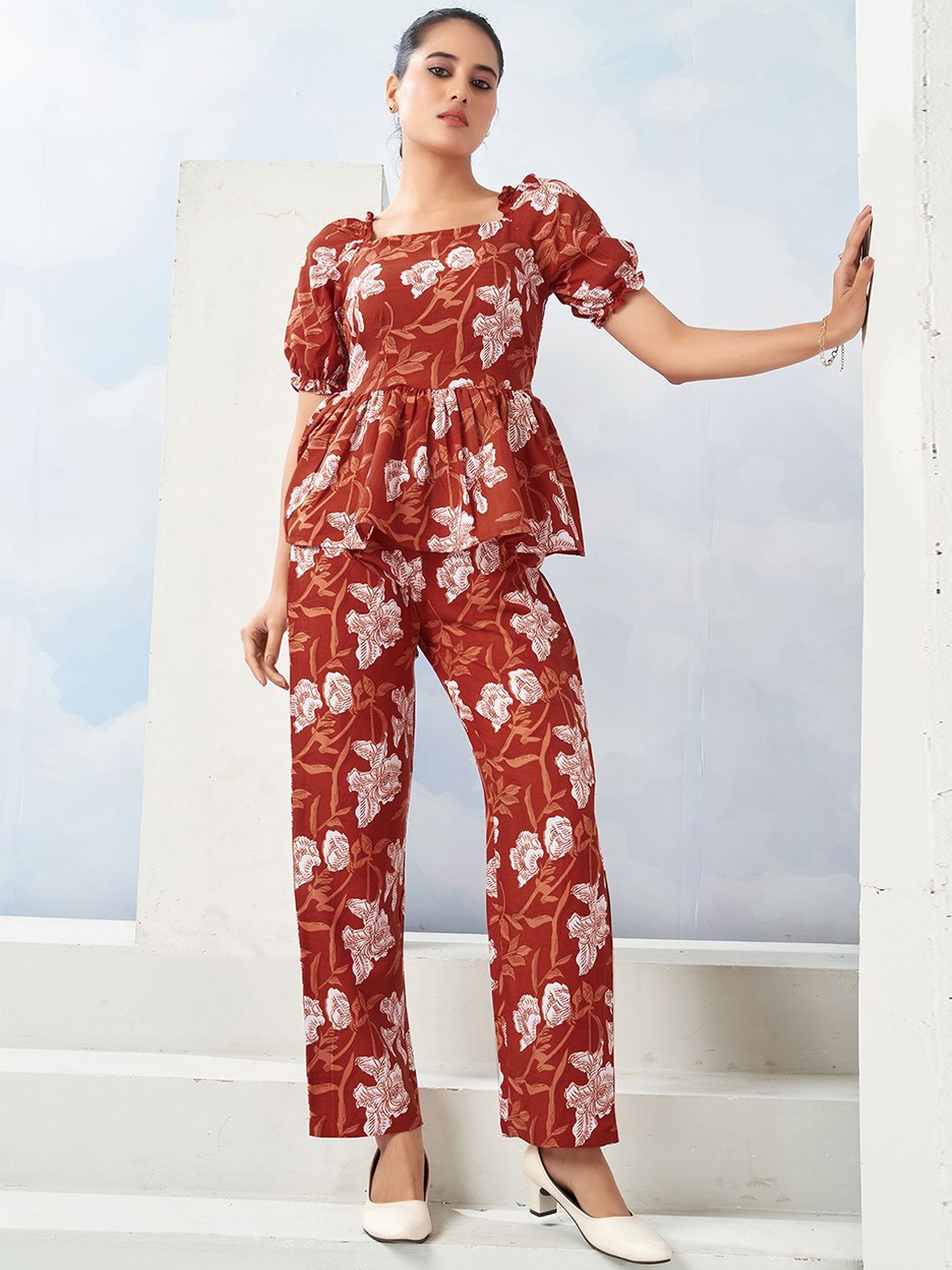 

Selvia Floral Printed Tunic With Trouser, Orange