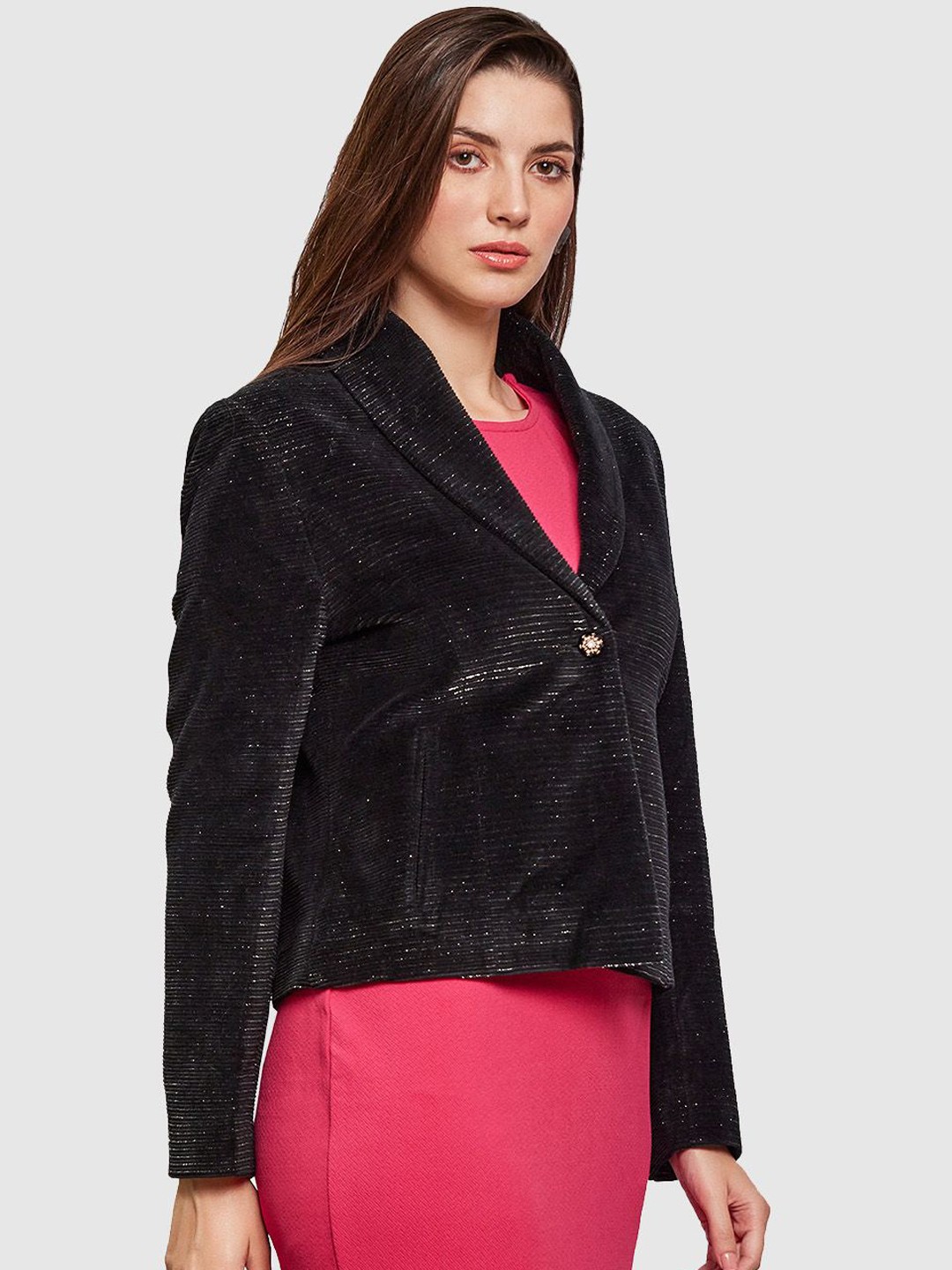 

LURE URBAN Women Self Design Single-Breasted Overcoat, Black