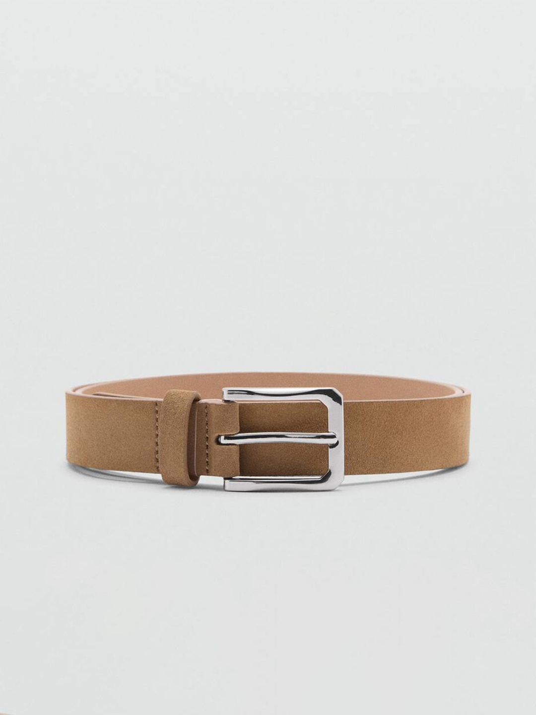 

MANGO MAN Men Leather Buckle Belt With Suede Finish, Beige