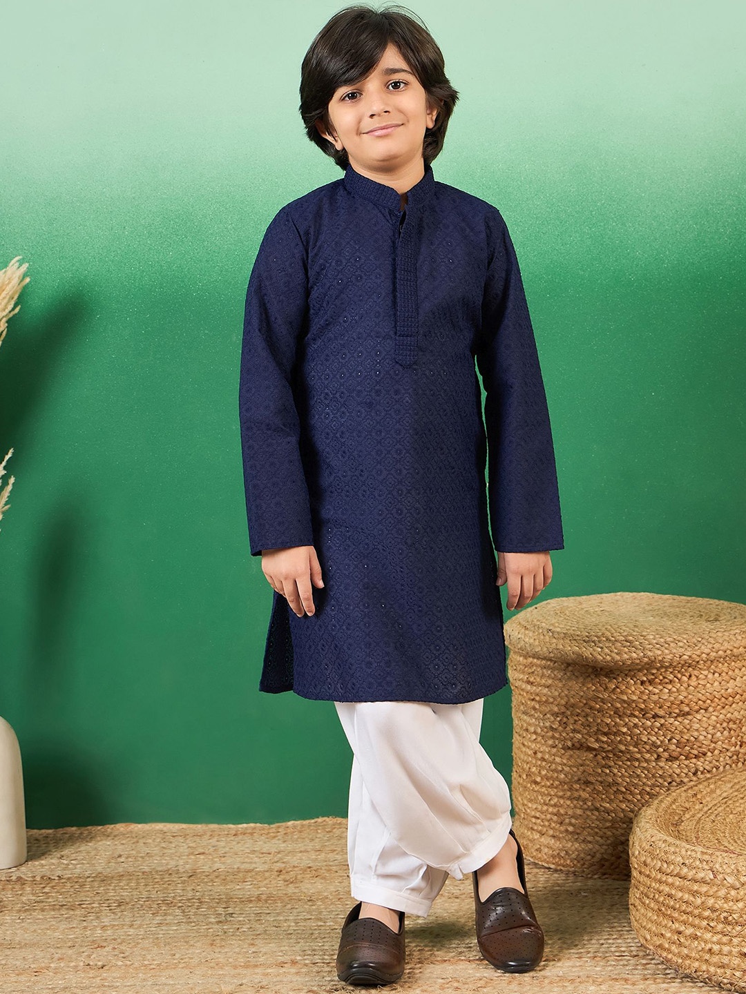 

Sangria Boys Chikankari Embroidered Kurta & Patiala Sets, Blue