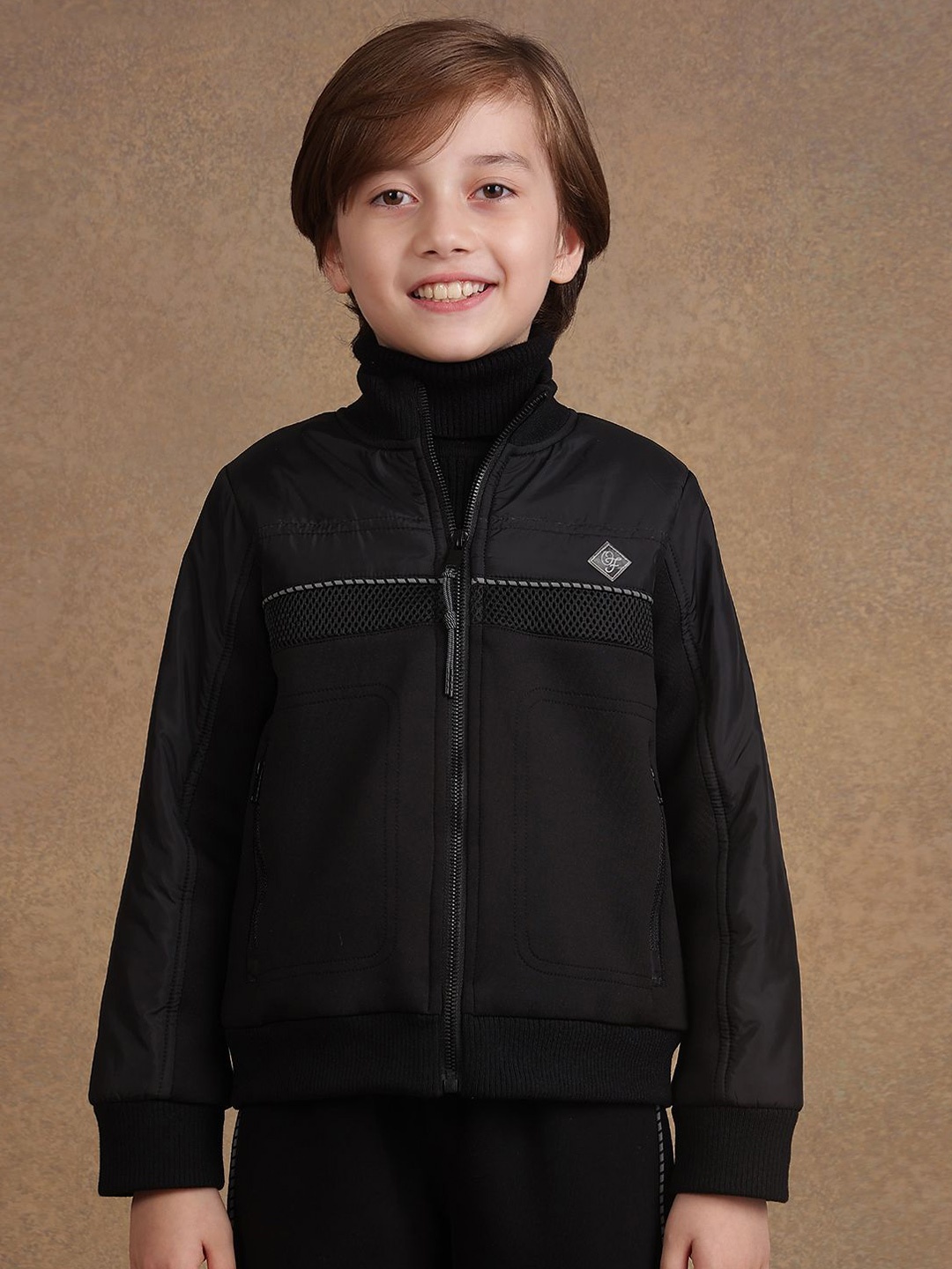 

One Friday Boys Open Front Jacket with Embroidered, Black