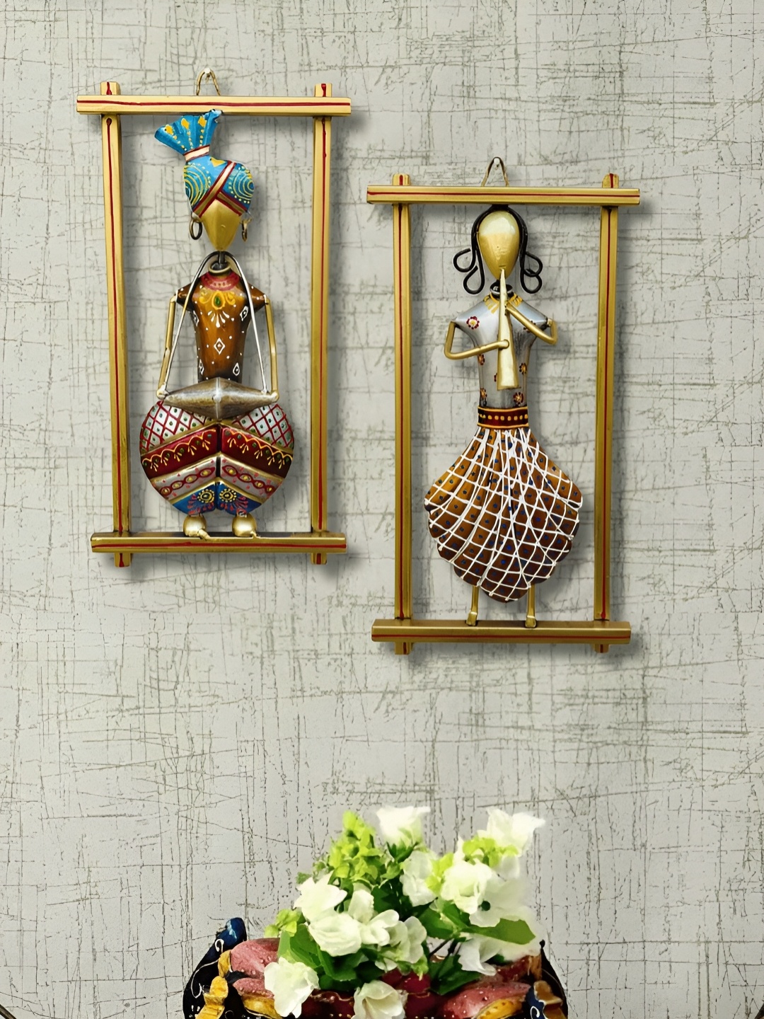 

ANSHIKA INTERNATIONAL Silver-Toned & Blue 2 Pieces Metal Musician Wall Decor