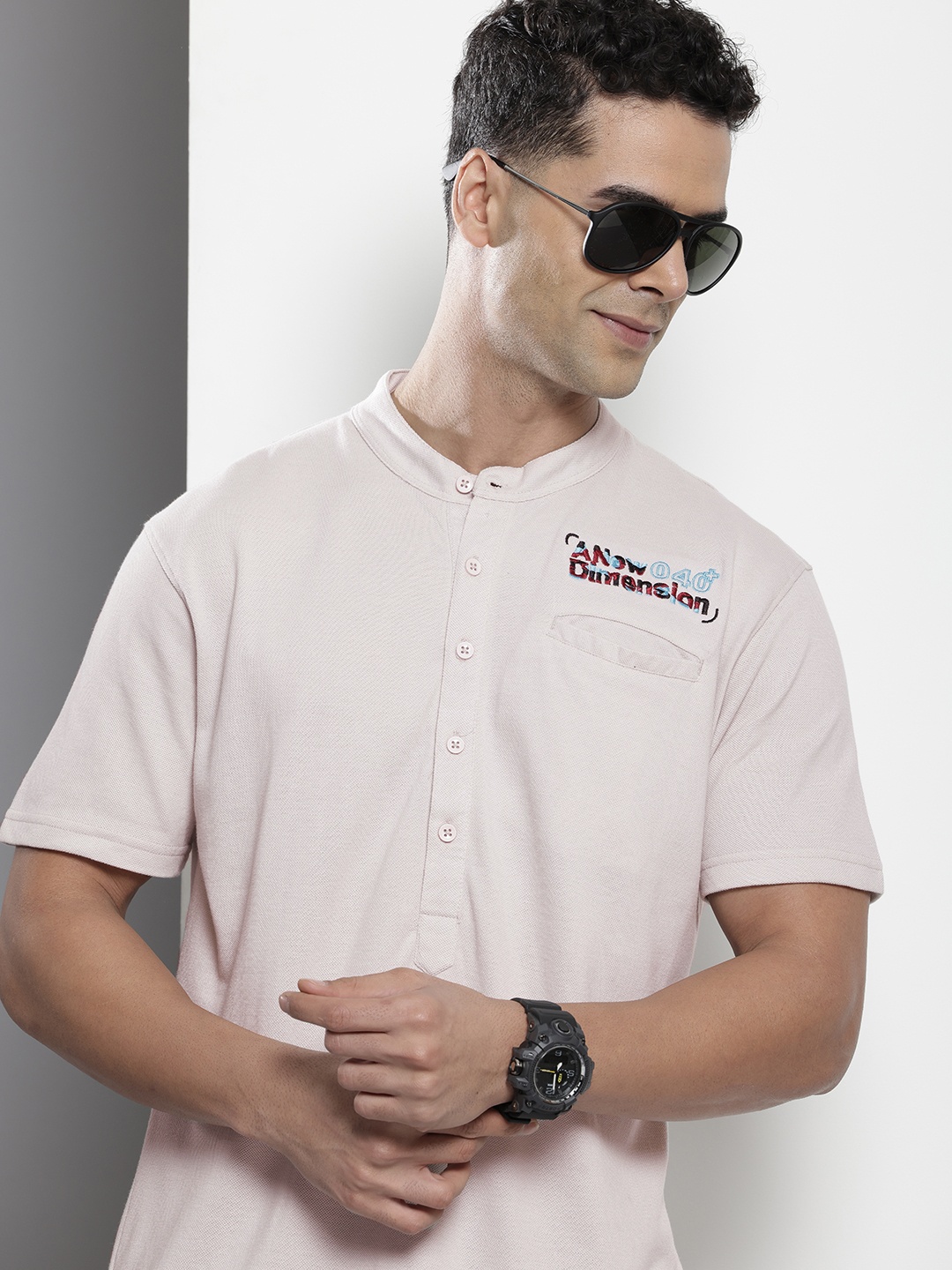 

The Indian Garage Co Band Collar T-shirt, Taupe