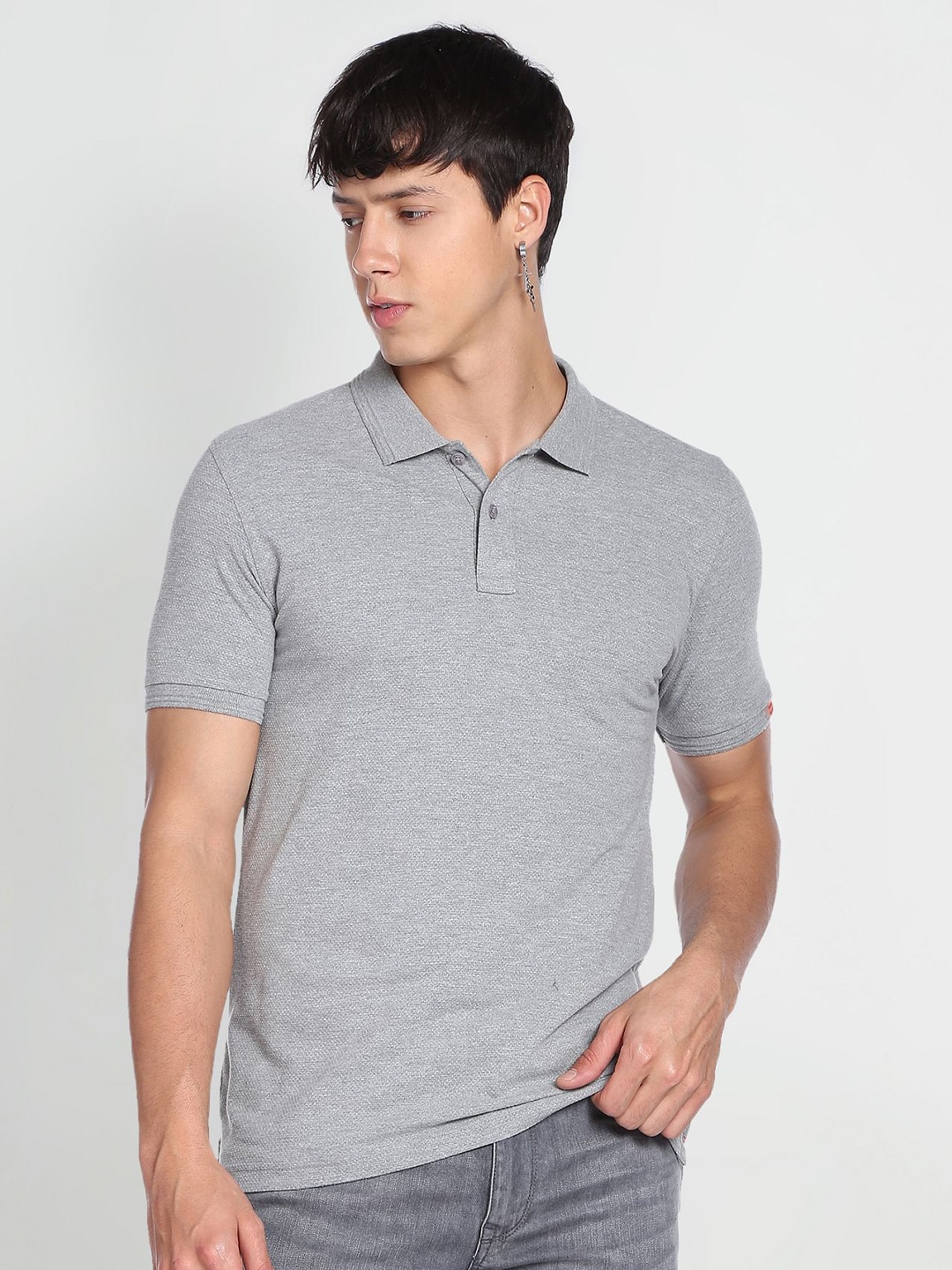 

Flying Machine Polo Collar T-shirt, Grey