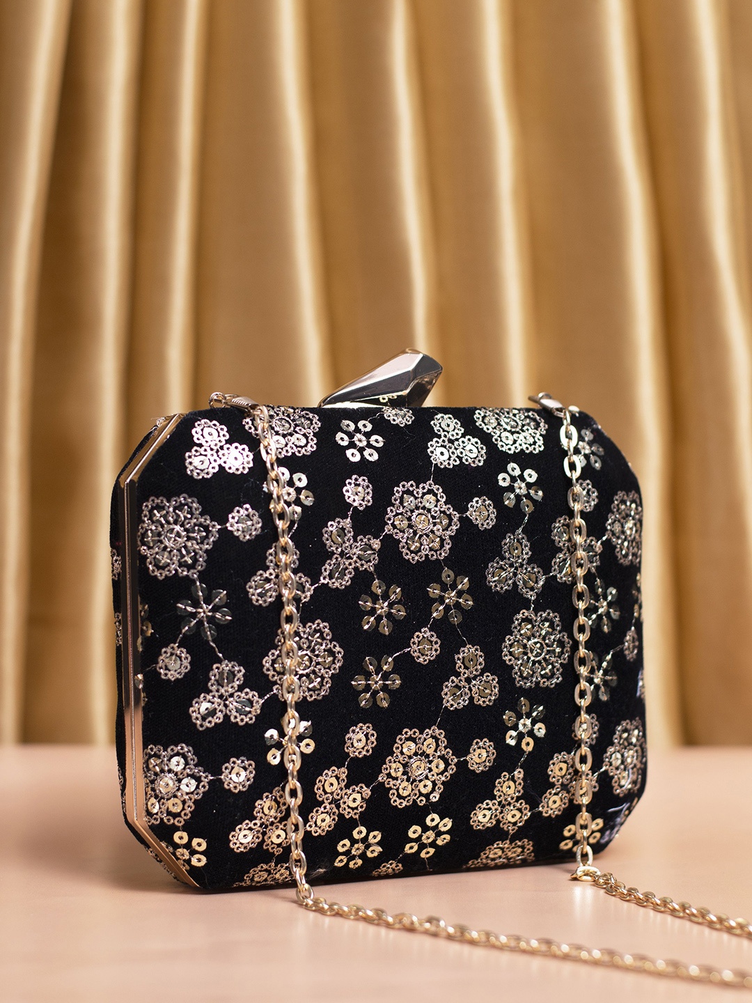 

ARTKLIM Embroidered Box Clutch, Black