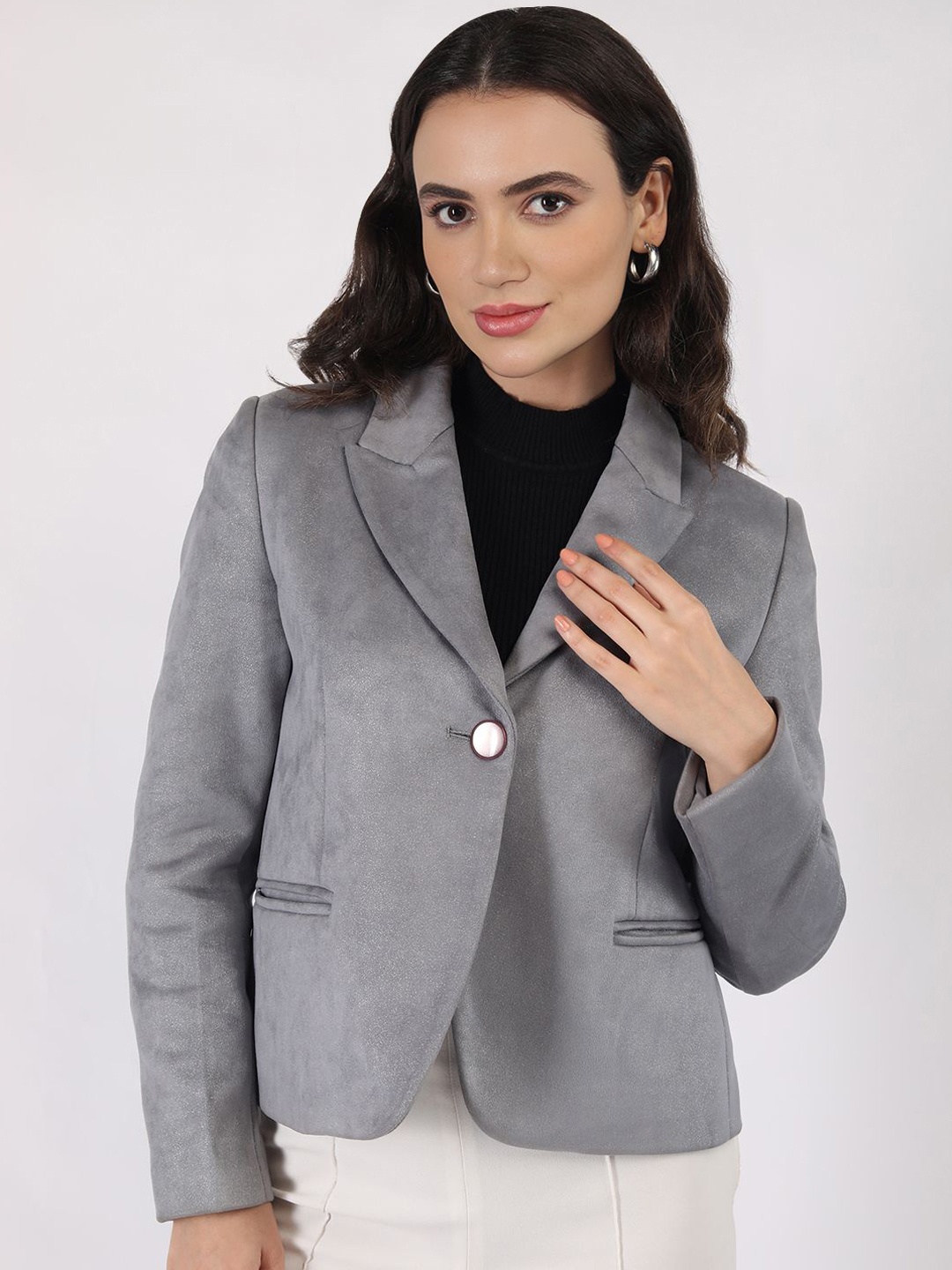 

LURE URBAN Women Single-Breasted Blazer, Grey