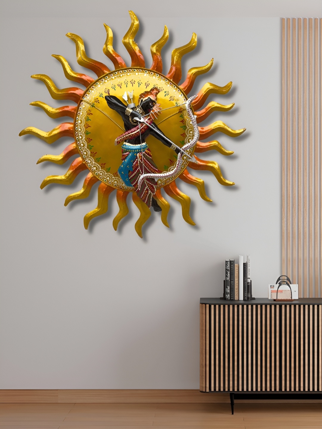 

ANSHIKA INTERNATIONAL Gold-Toned & Black Metal Shree Ram With Sun Wall Decor