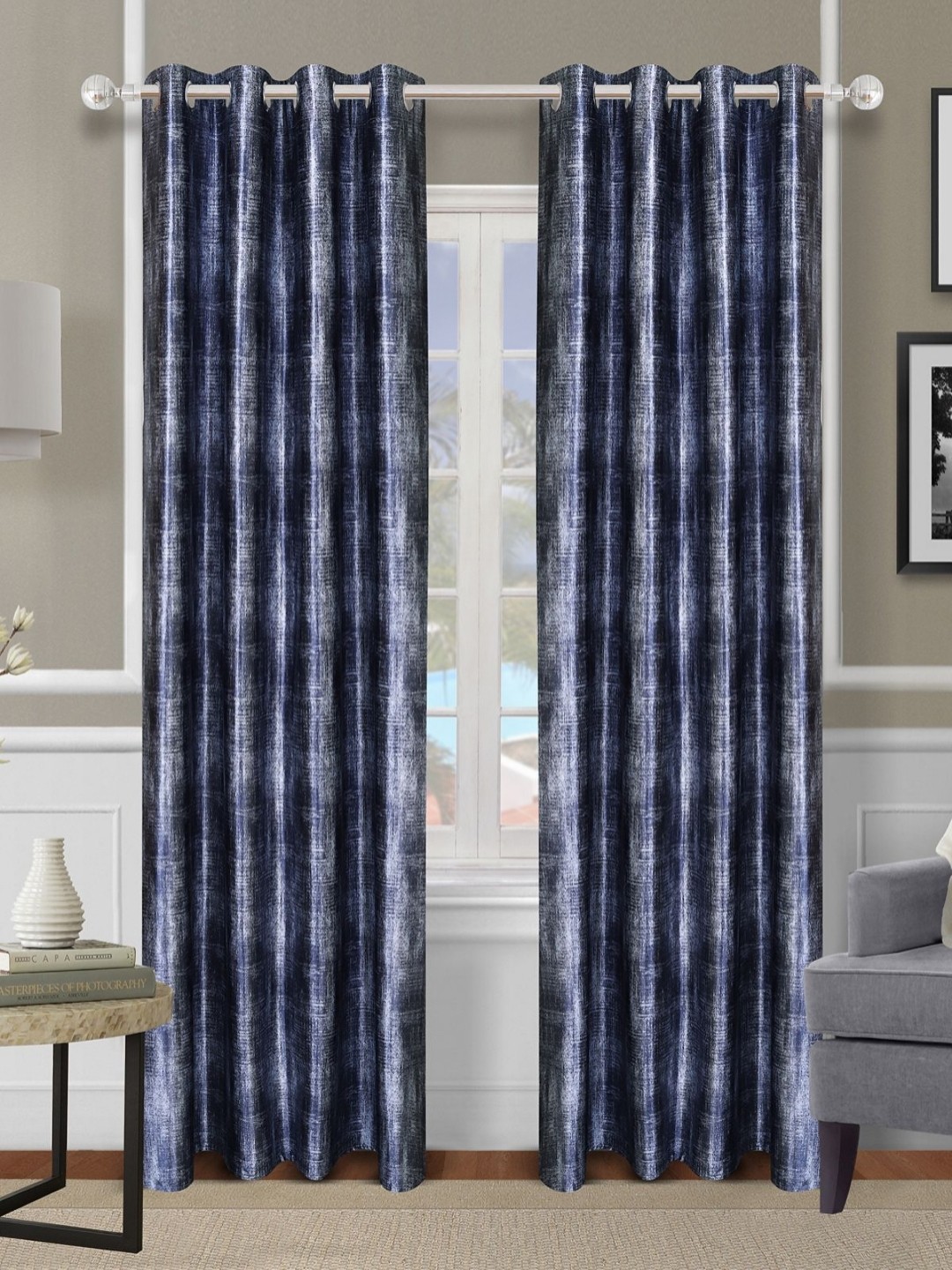 

Myntra Elegant Homes Blue 2 Pieces Abstract Room Darkening Door Curtain