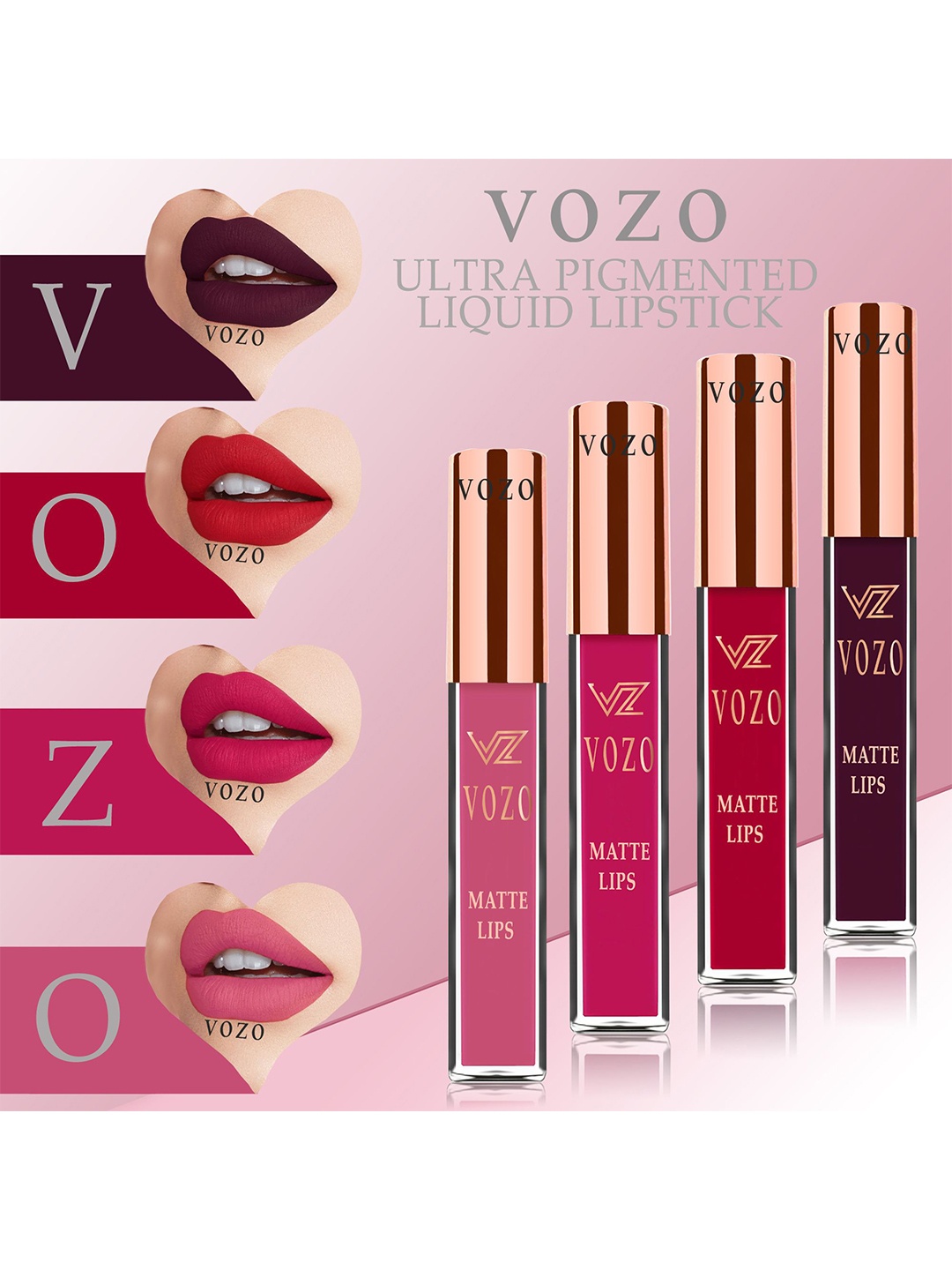 

VOZO Set Of 4 Stay-All-Day Matte Liquid Lipstick-4ml-102-104-105-203, Maroon