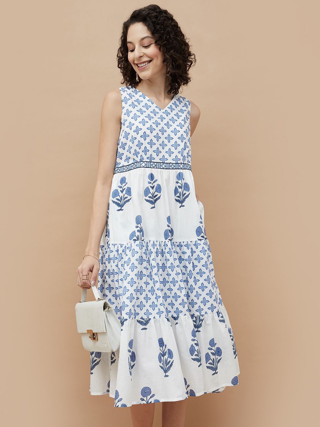 

Colour Me by Melange Ethnic Motifs Print A-Line Dress, White