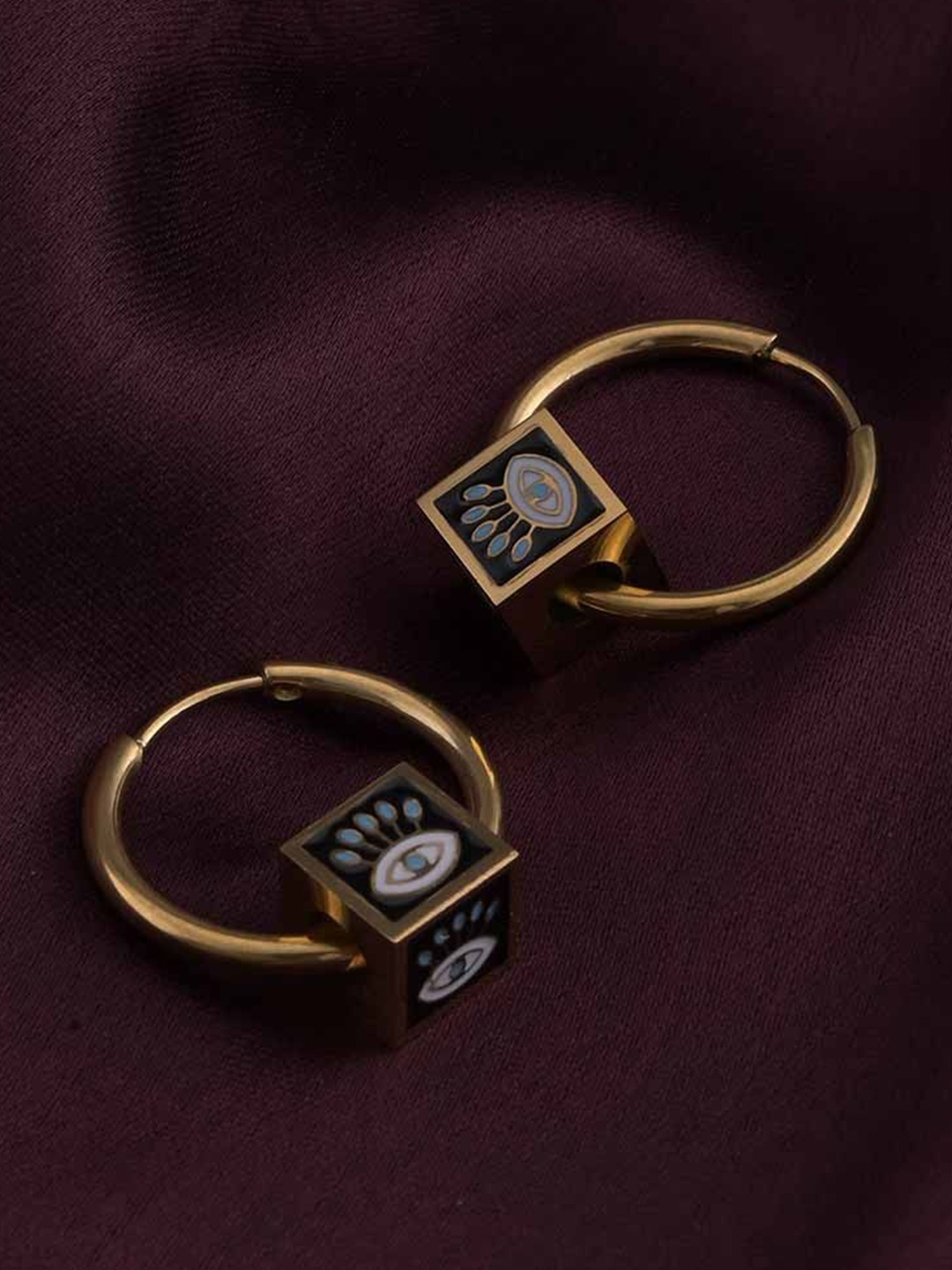 

PALMONAS Gold Plated Stainless Steel Evil Eye Hoop Earrings