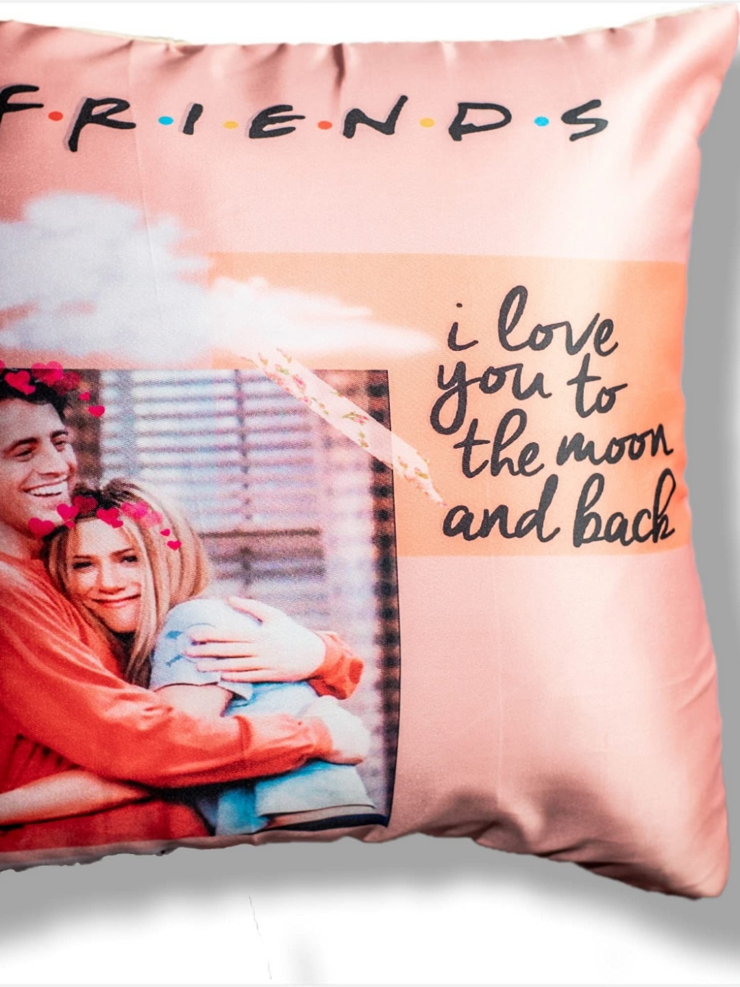 

Vendola Peach Coloured & Black Friends Printed Square Cushion Cover