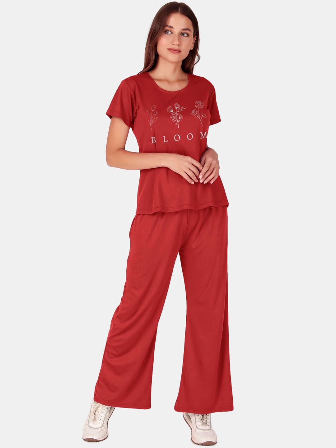

Fasense Printed Short Sleeve T-Shirt With Trouser Co-Ords, Maroon