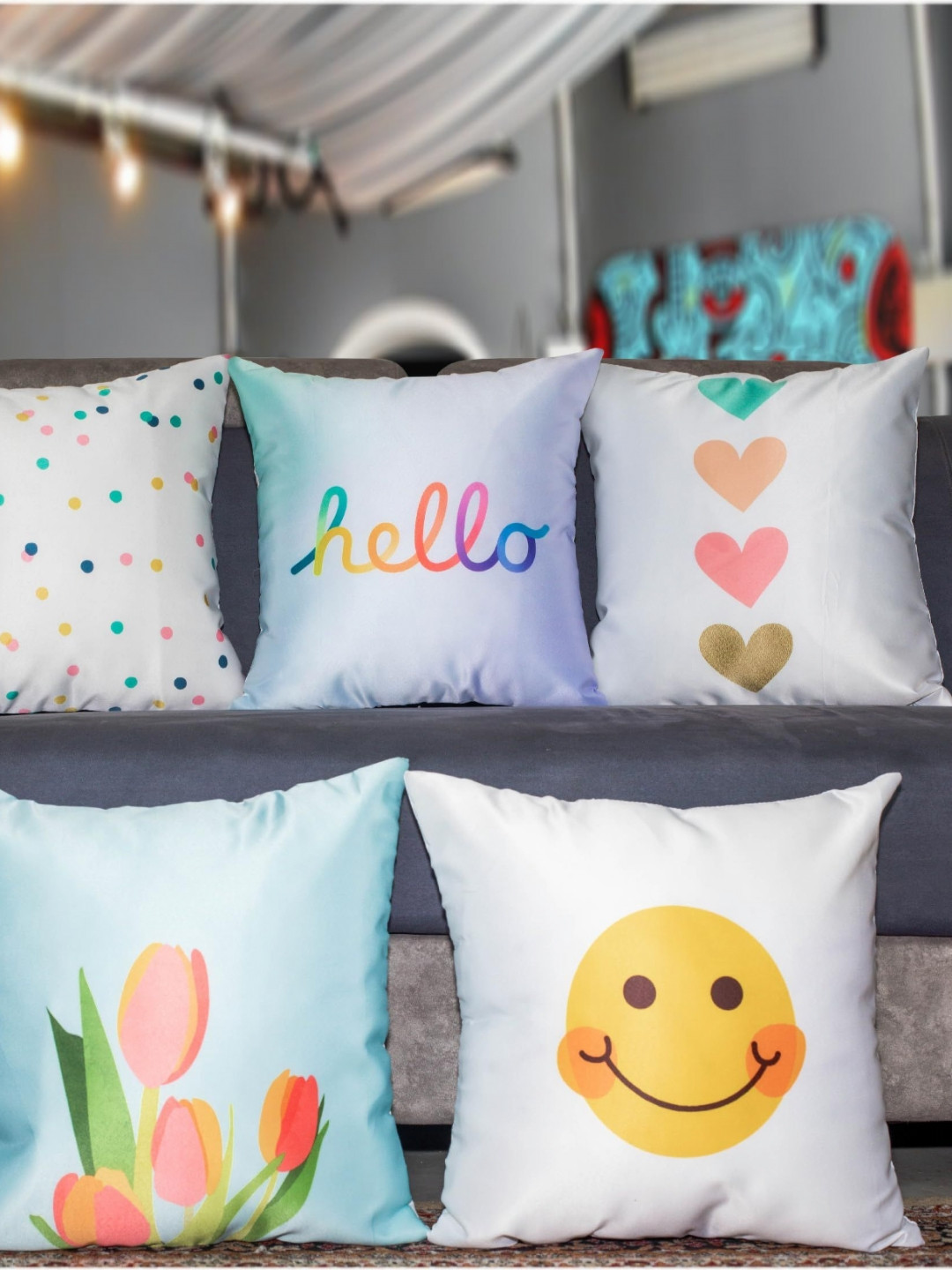 

Vendola White & Green 5 Pieces Self Design Printed Satin Square Cushion Covers