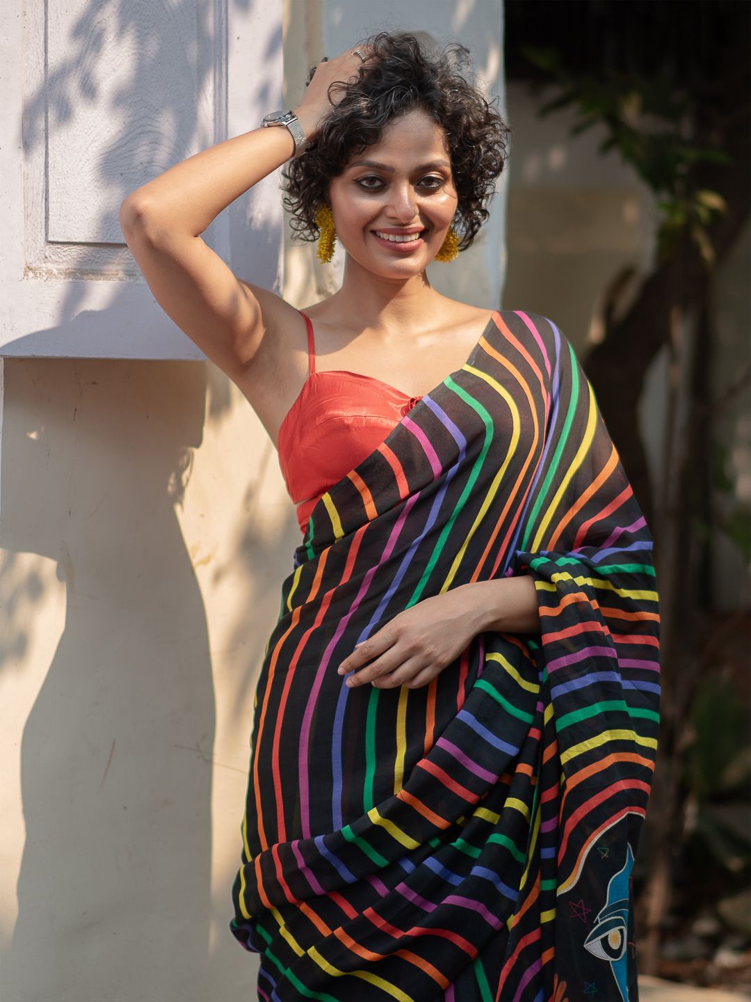 

Suta Striped Saree, Black