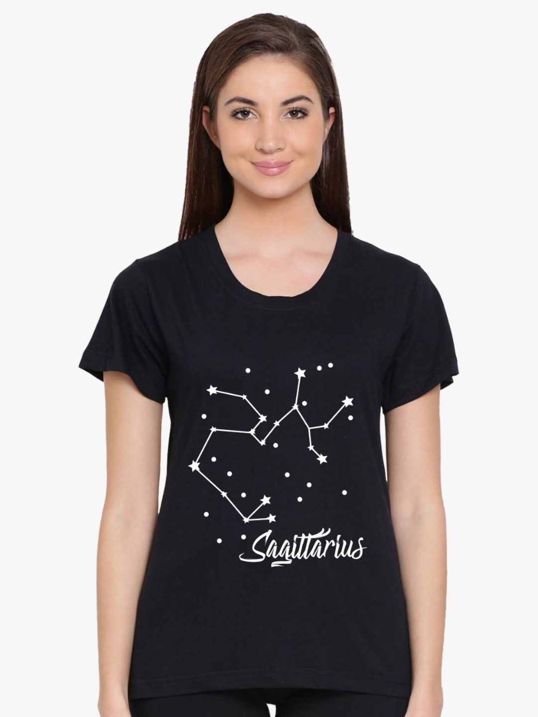 

First Row Women Graphic Printed Round Neck Cotton T-shirt, Black
