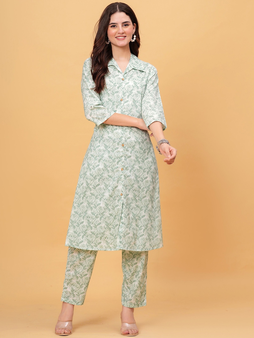 

BAESD Printed Pure Cotton Tunic & Trousers, Green