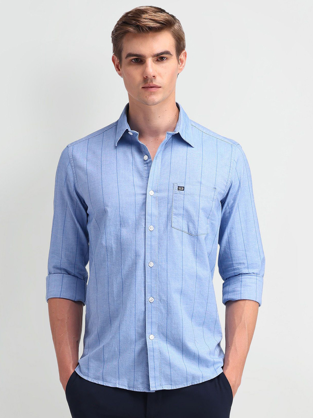 

Arrow Sport Men Modern Slim Fit Opaque Striped Casual Shirt, Blue