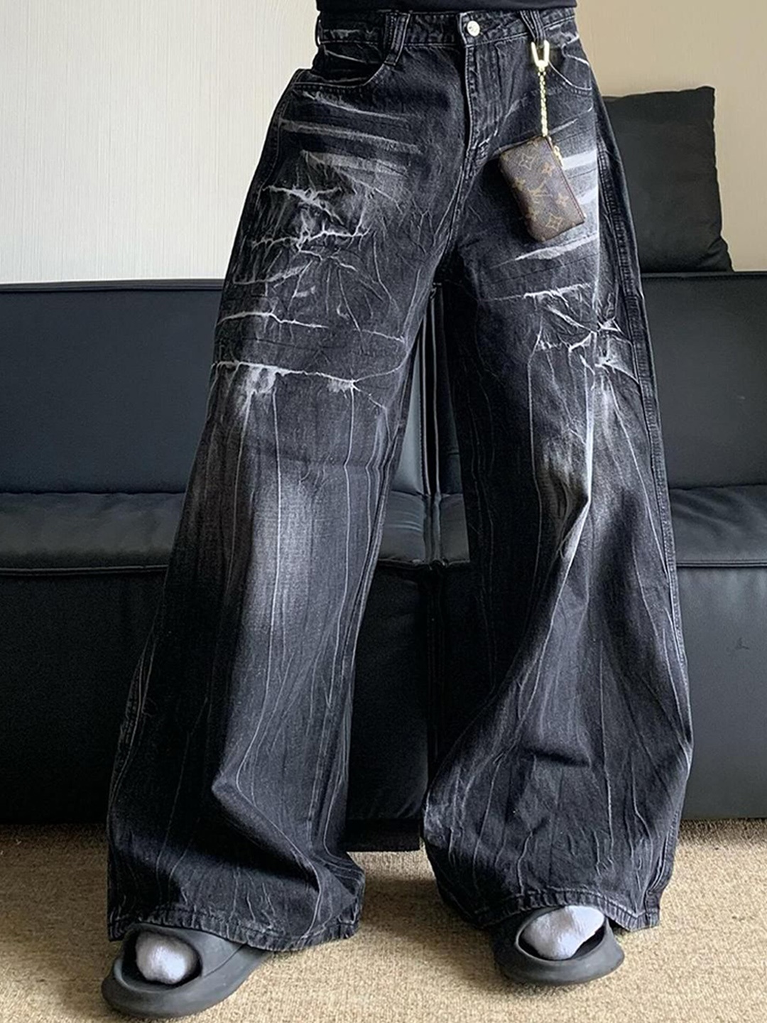 

StyleCast x Revolte Men Wide Leg Jeans, Black