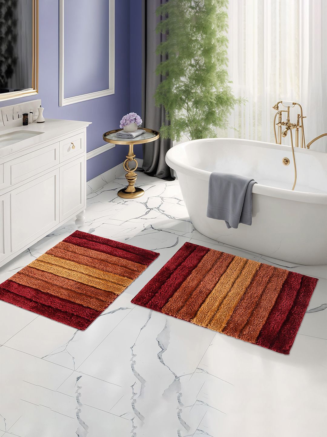 

Kuber Industries Red & Brown 6 Pieces Textured Anti-Skid Doormats