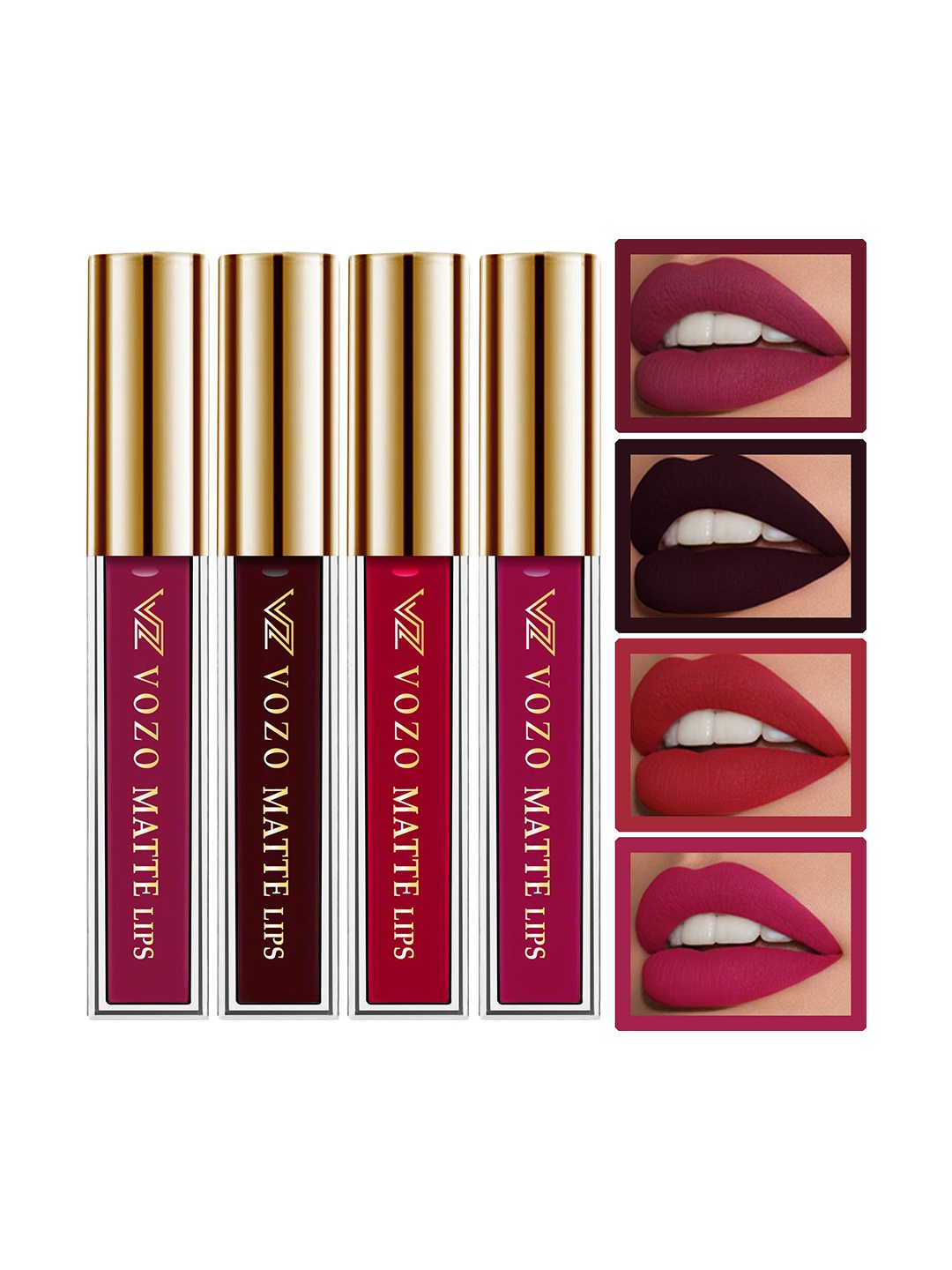 

VOZO Set Of 4 Vibrant Matte Liquid Lipstick- 4ml Each-101-102-104-106, Red
