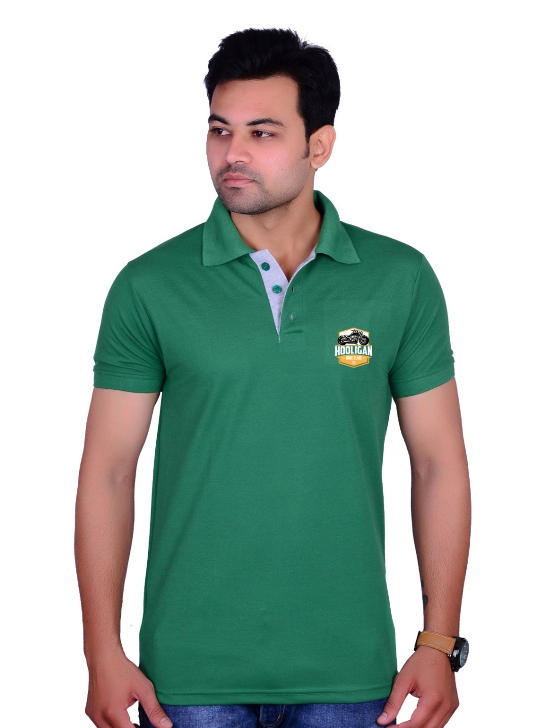 

LA MILANO Men Printed Polo Collar Slim Fit T-shirt, Green