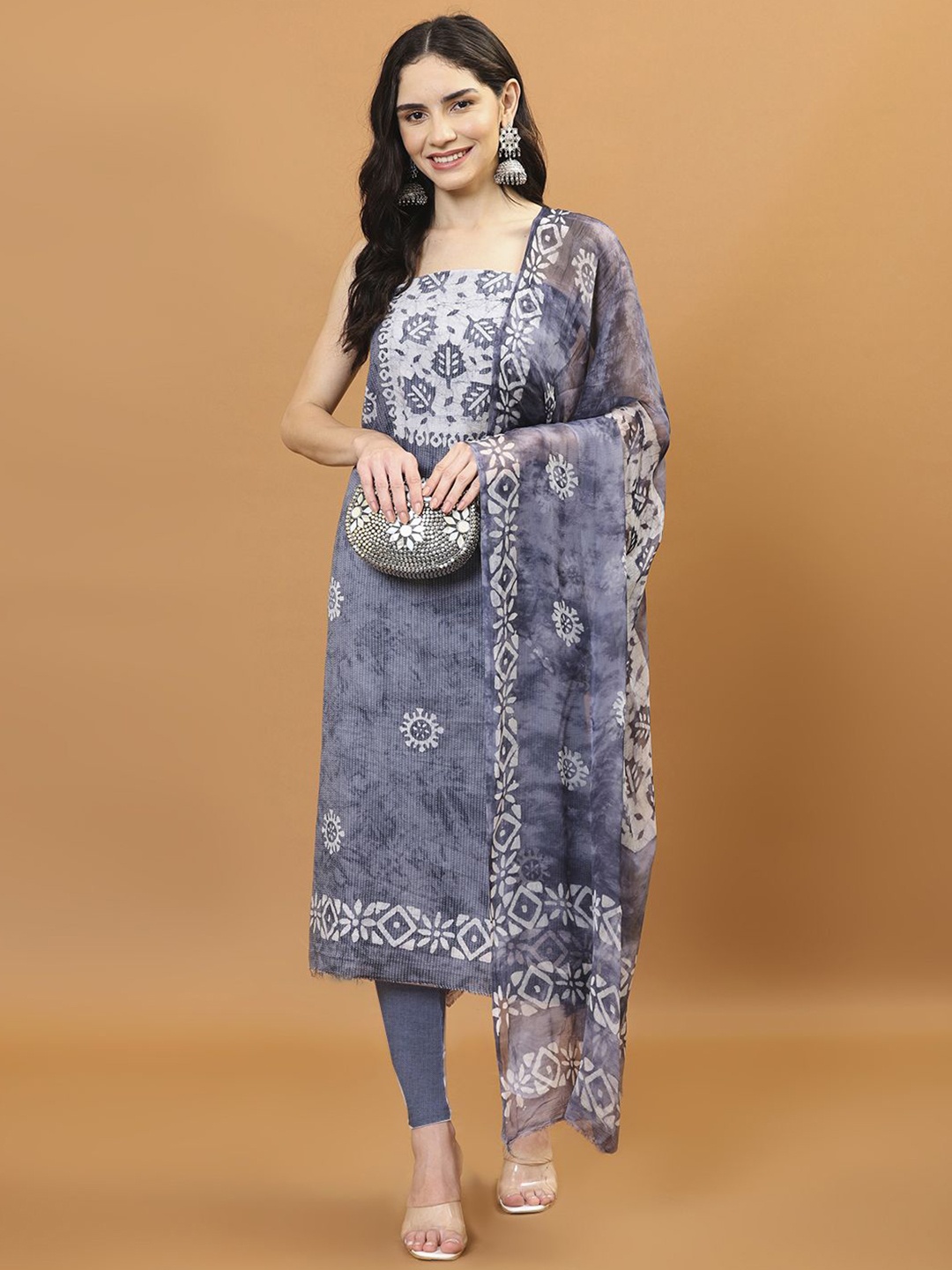 

Meena Bazaar Printed Unstitched Dress Material, Blue