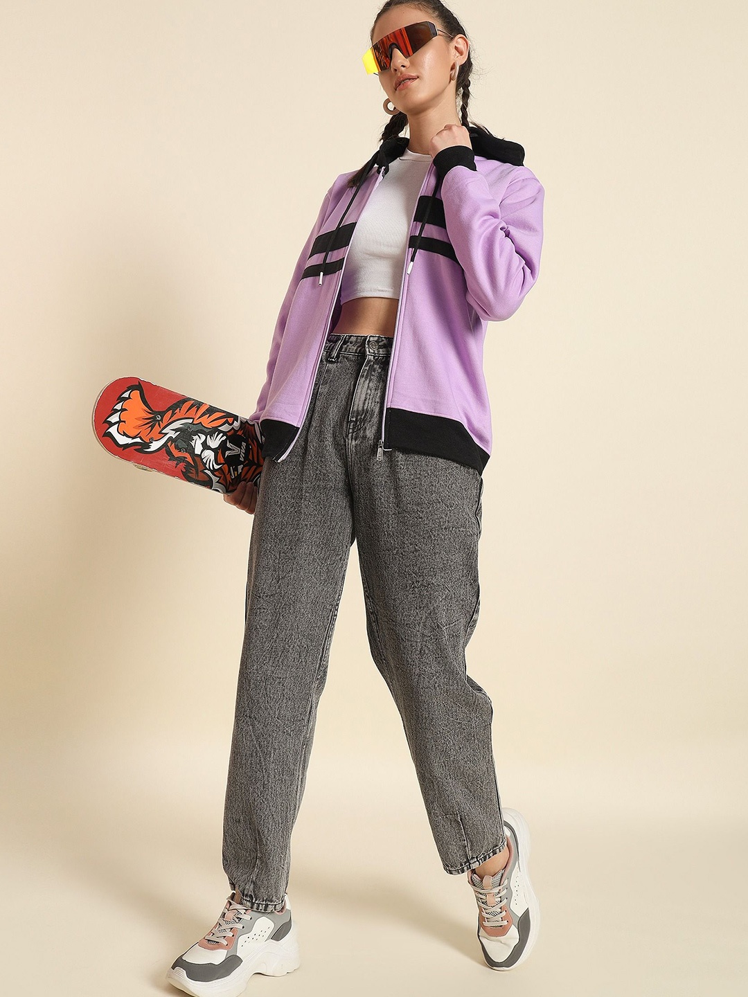 

Dogman Women Colourblocked Hooded Sweatshirt, Lavender