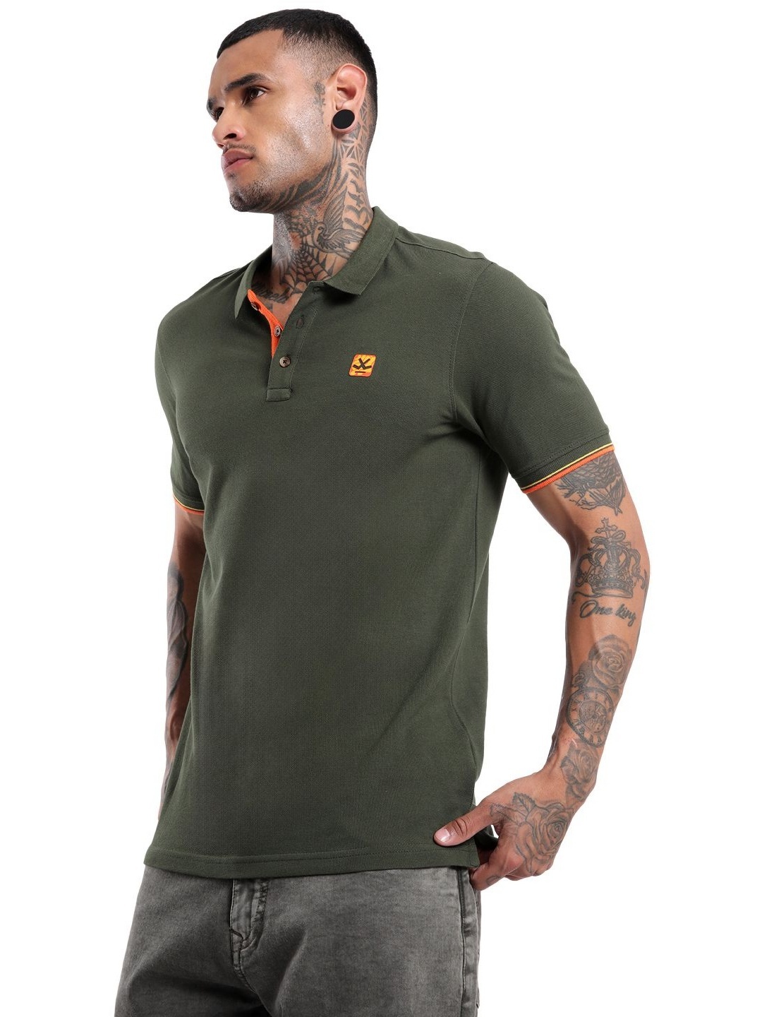 

WROGN Men Solid Polo Collar Pure Cotton Slim Fit T-shirt, Olive