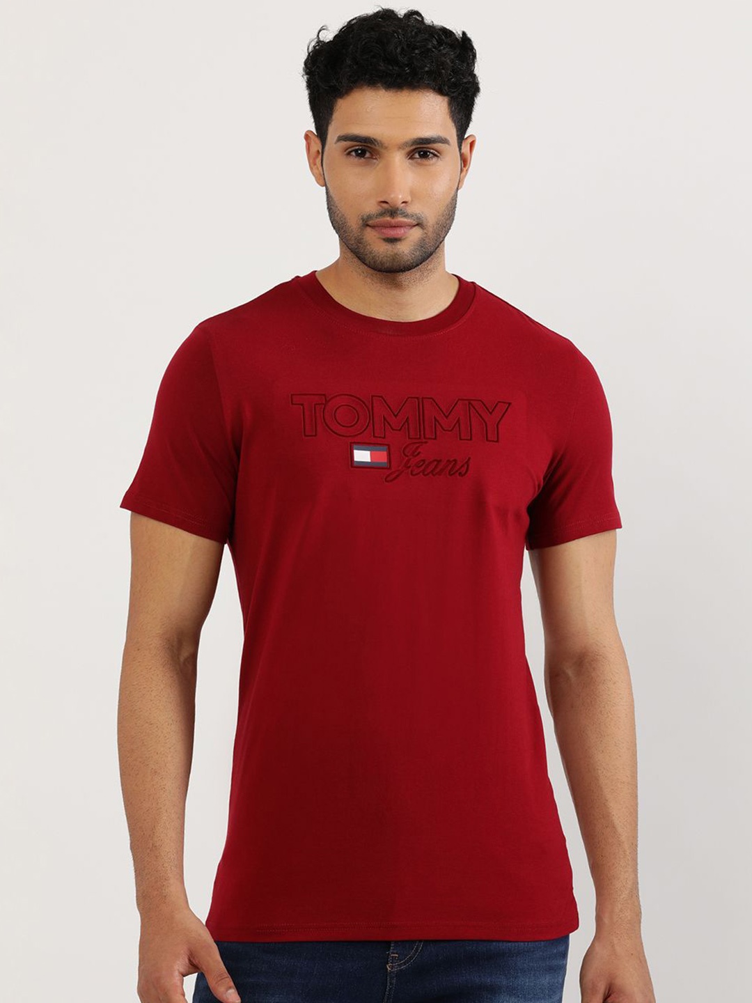 

Tommy Hilfiger Round Neck Typography Printed Regular Fit Cotton T-shirt, Red