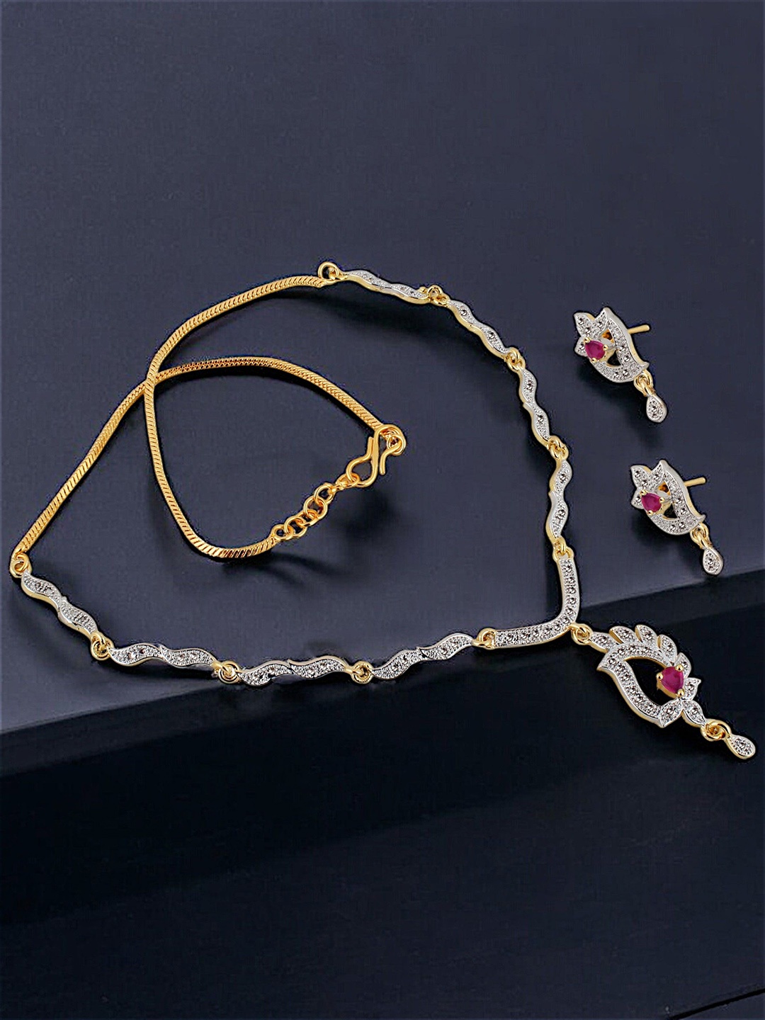 

LUCKY JEWELLERY 18K Gold-Plated AD-Studded Jewellery Set