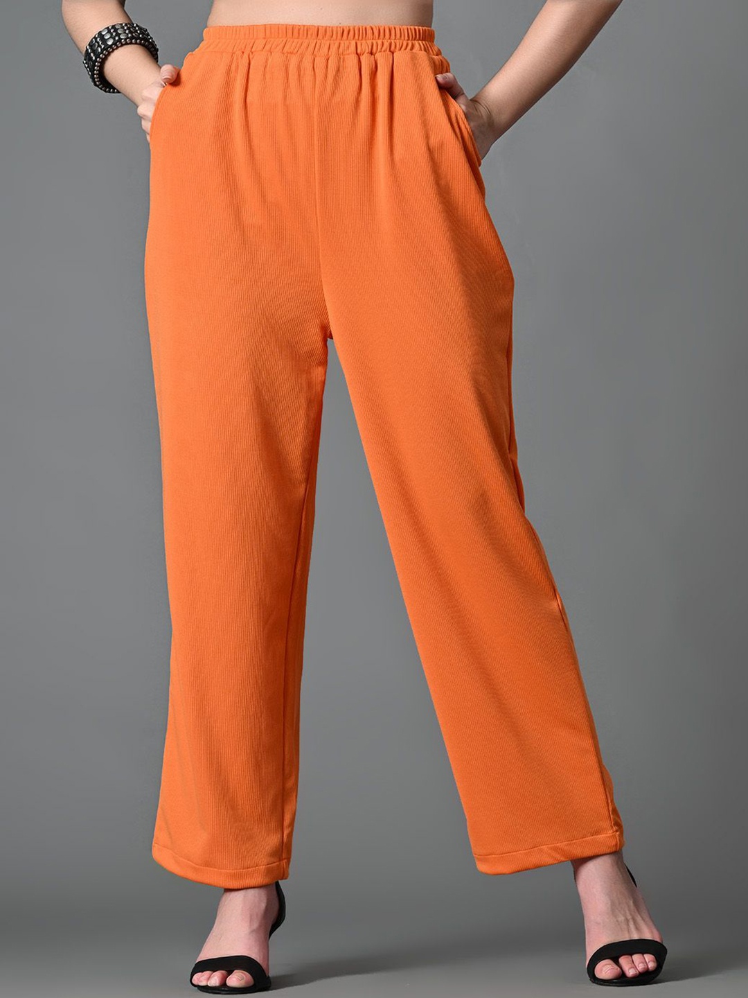 

The Roadster Lifestyle Co High-Rise Loose Fit Wide Leg Trousers, Orange