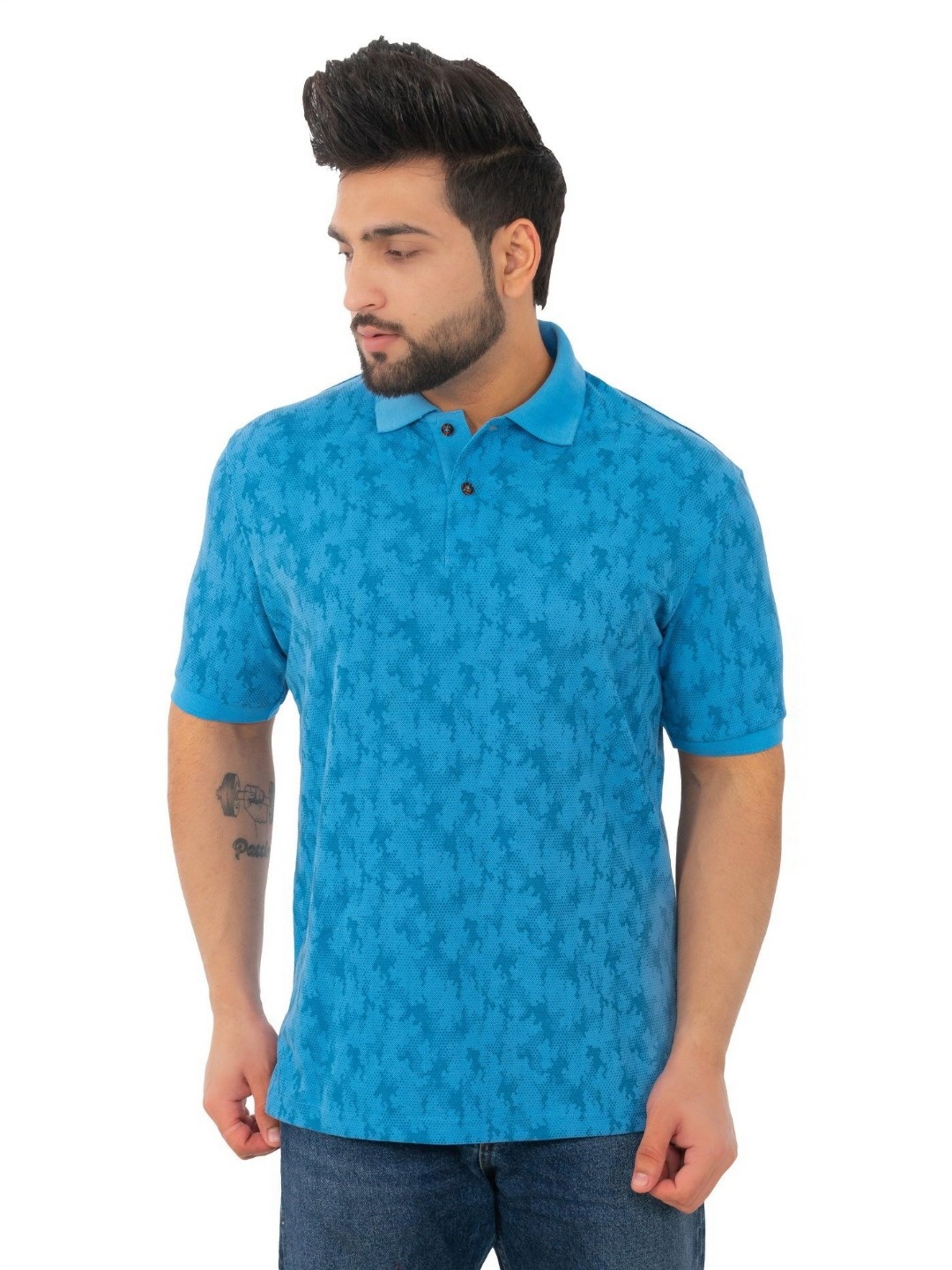 

WILD COPS Men Printed Polo Collar T-shirt, Blue