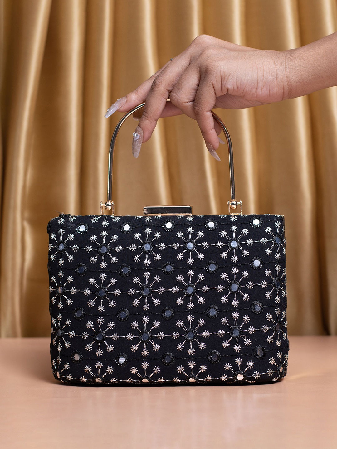 

ARTKLIM Embroidered Box Clutch, Black