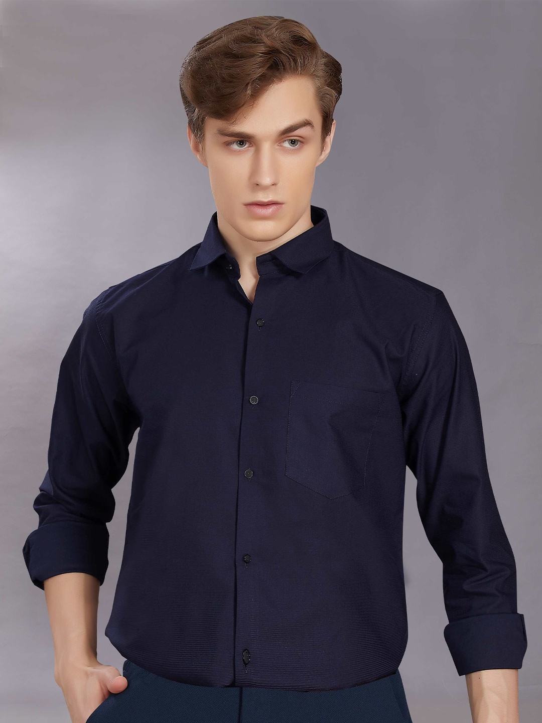 

DIVISIVE Men Club Slim Fit Opaque Casual Shirt, Navy blue